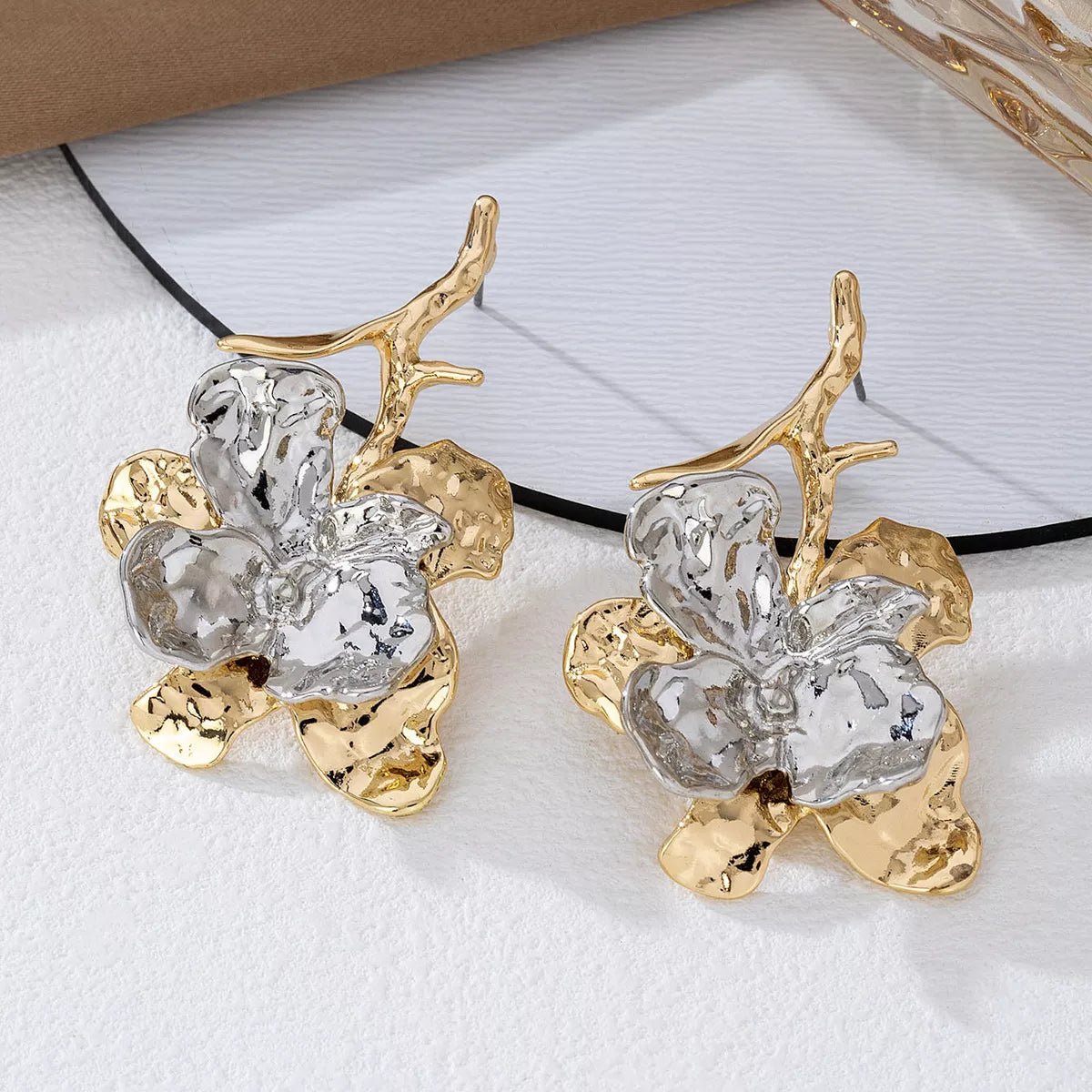 Stainless Steel Flower Statement Drop Earrings - MAD RUFFI