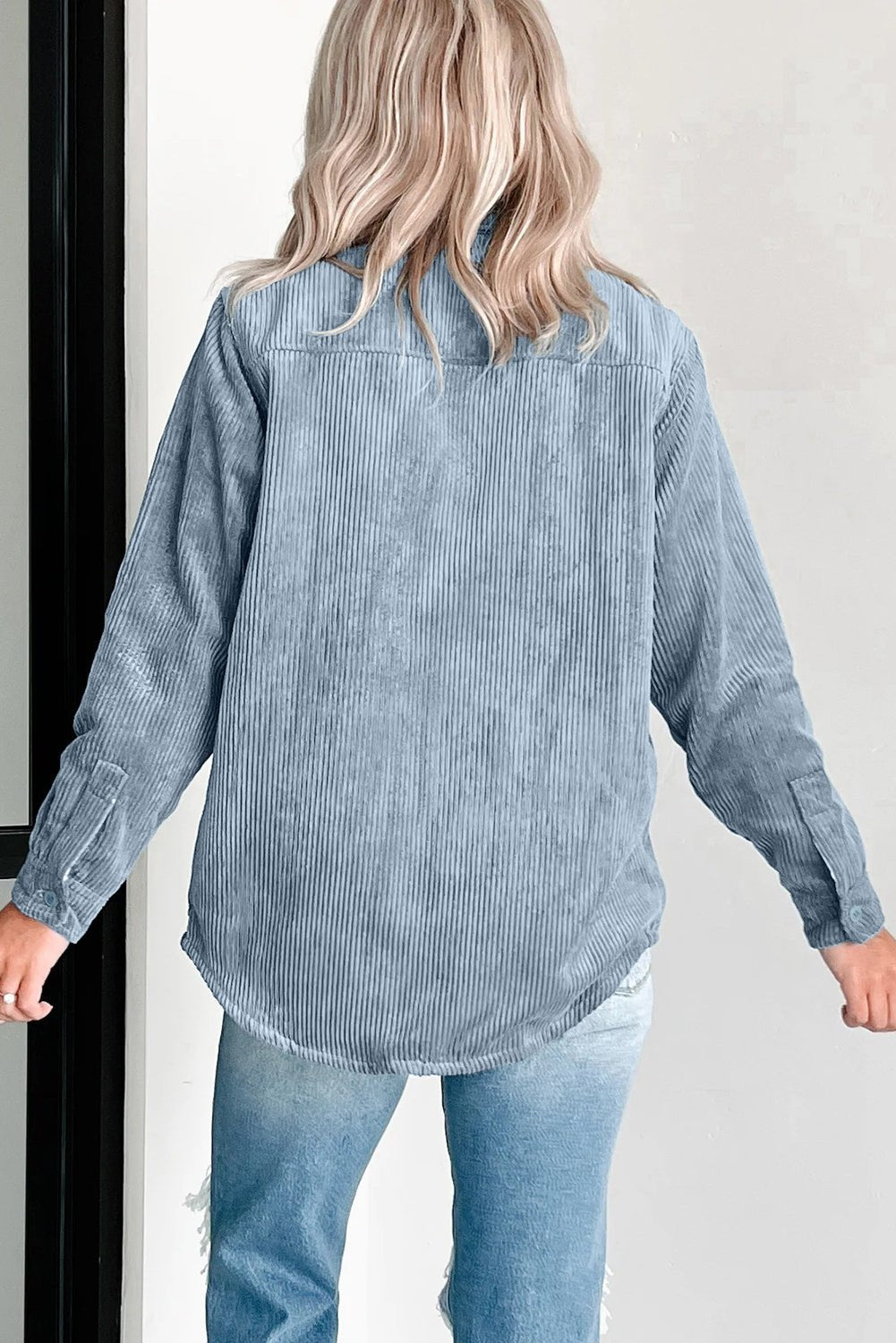 Stone Blue Plaid Corduroy Reversible Button Up Jacket - MAD RUFFI