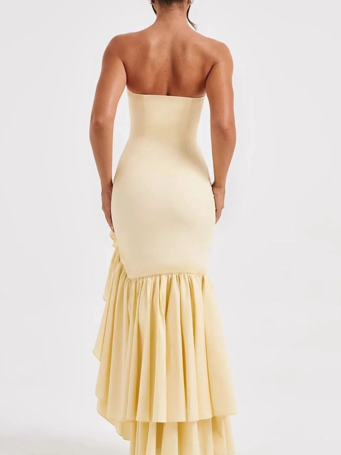 Strapless Ruffle High - Low Bodycon Dress - MAD RUFFI