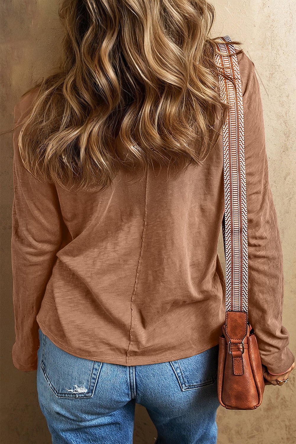 Straw Yellow Floral Patched V Neck Long Sleeve Top - MAD RUFFI