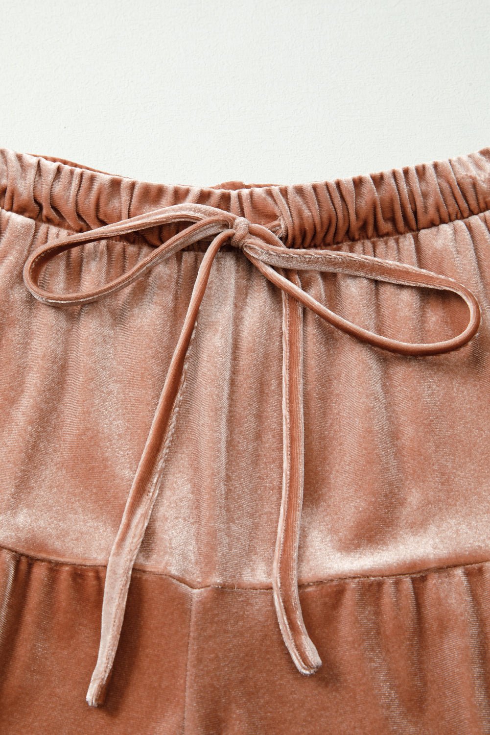 Straw Yellow Mineral Wash Lace - up High Waist Tiered Flared Pants - MAD RUFFI