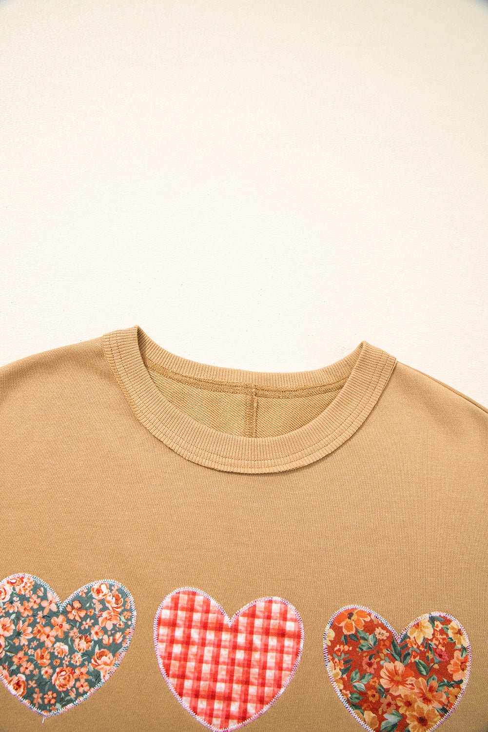 Straw Yellow Plaid Floral Heart Stitched Exposed Seam Mineral Wash Sweatshirt - MAD RUFFI