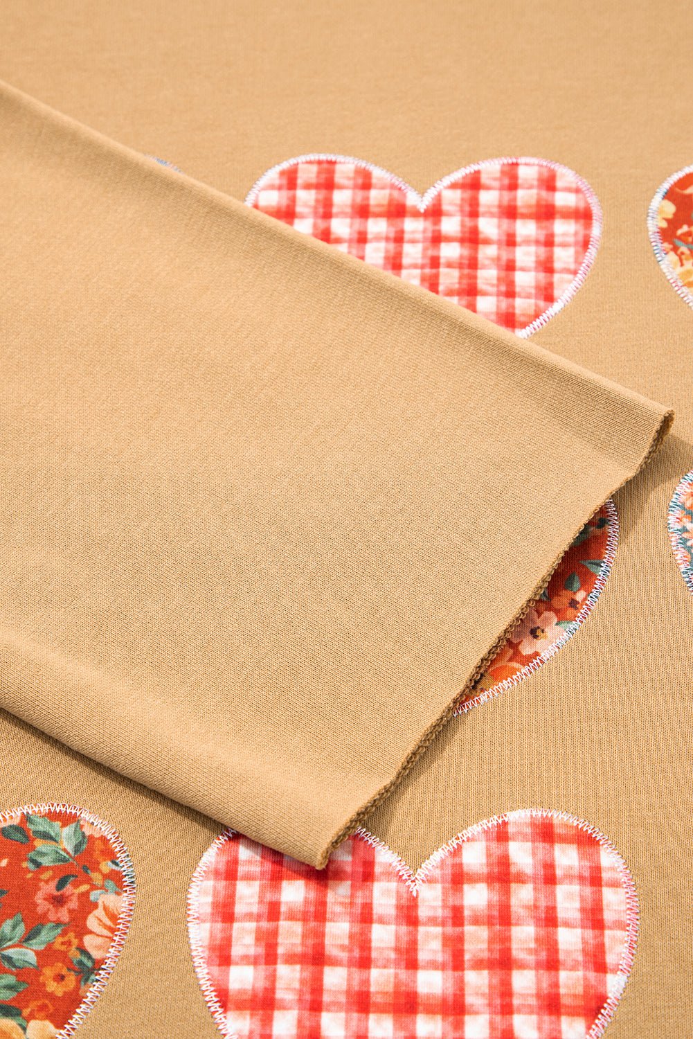 Straw Yellow Plaid Floral Heart Stitched Exposed Seam Mineral Wash Sweatshirt - MAD RUFFI