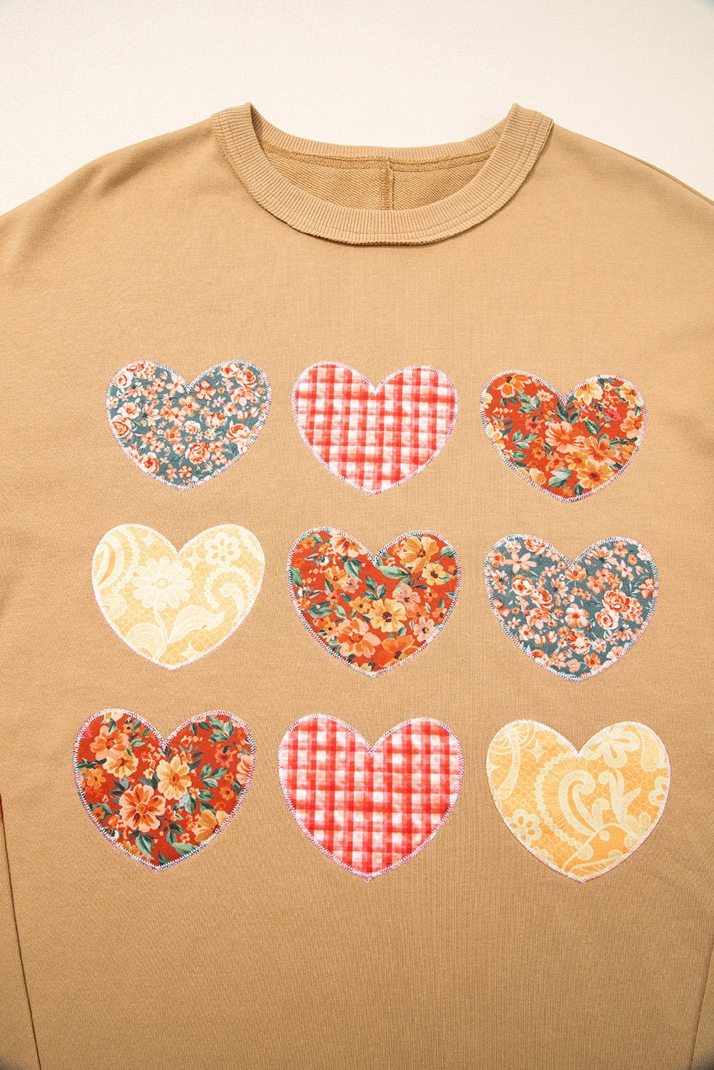 Straw Yellow Plaid Floral Heart Stitched Exposed Seam Mineral Wash Sweatshirt - MAD RUFFI