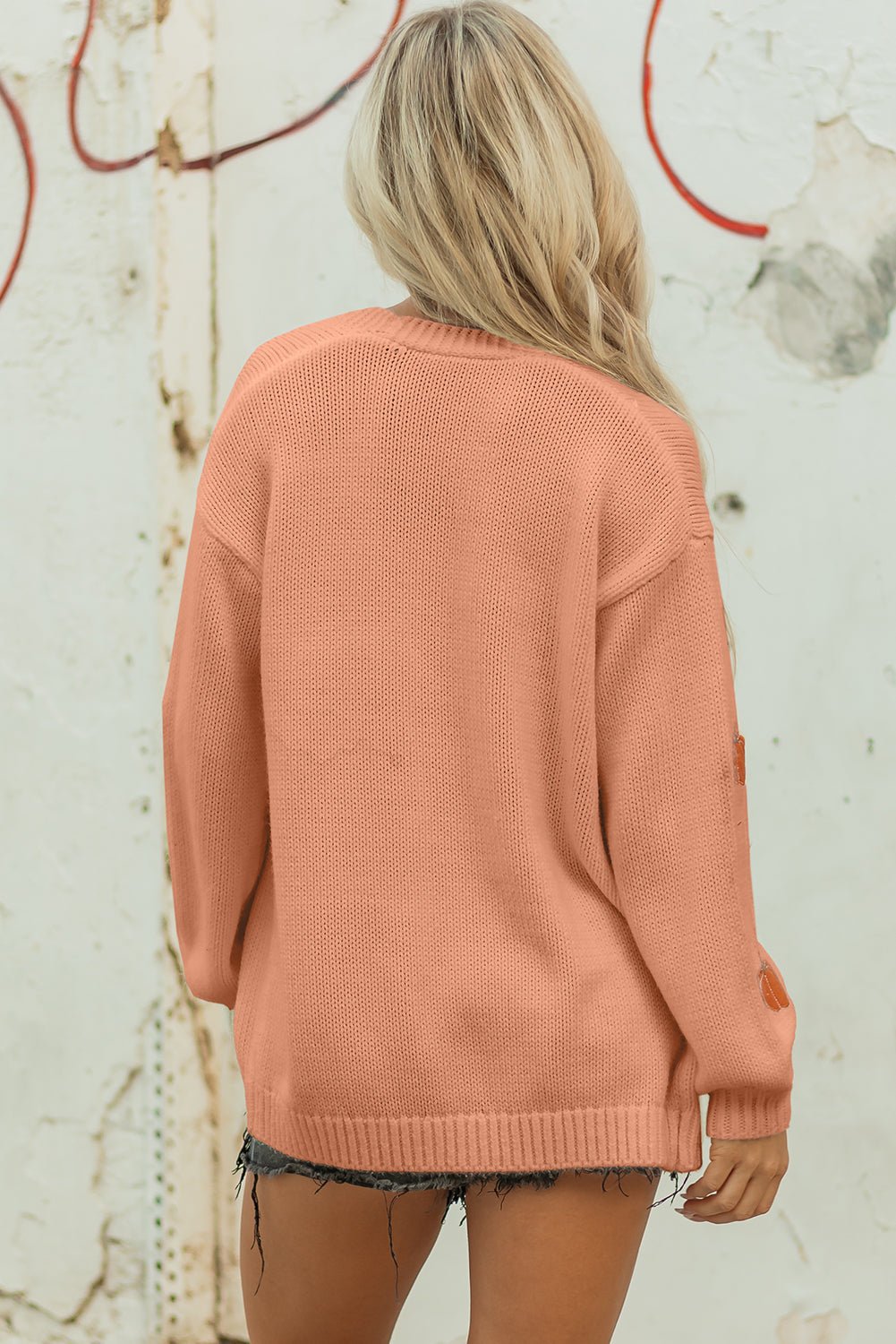 Straw Yellow Pumpkin Print Open Front Drop Shoulder Midi Cardigan - MAD RUFFI