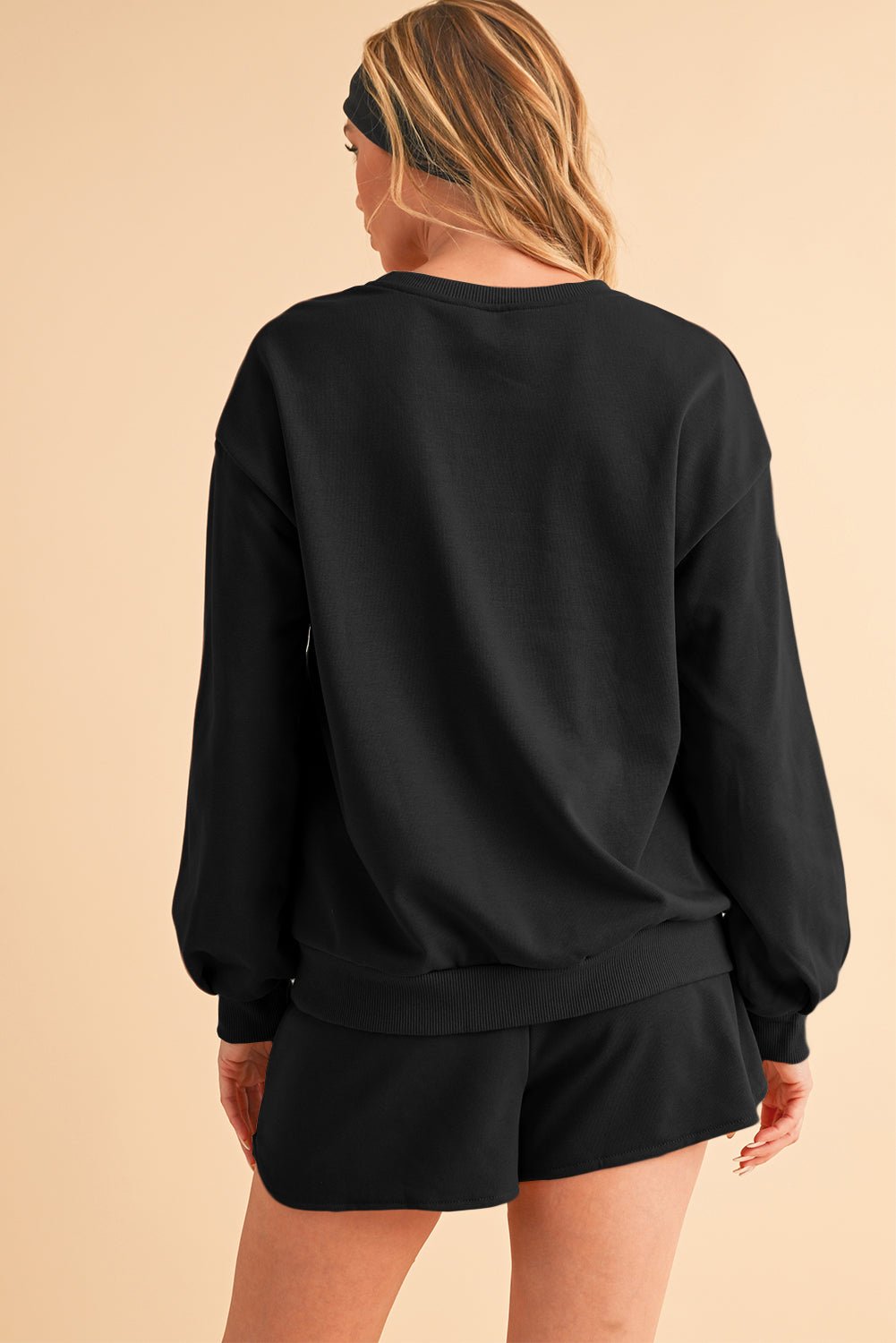 Straw Yellow Sequins COFFEE Loose Fit Sweatshirt and Shorts Set - MAD RUFFI