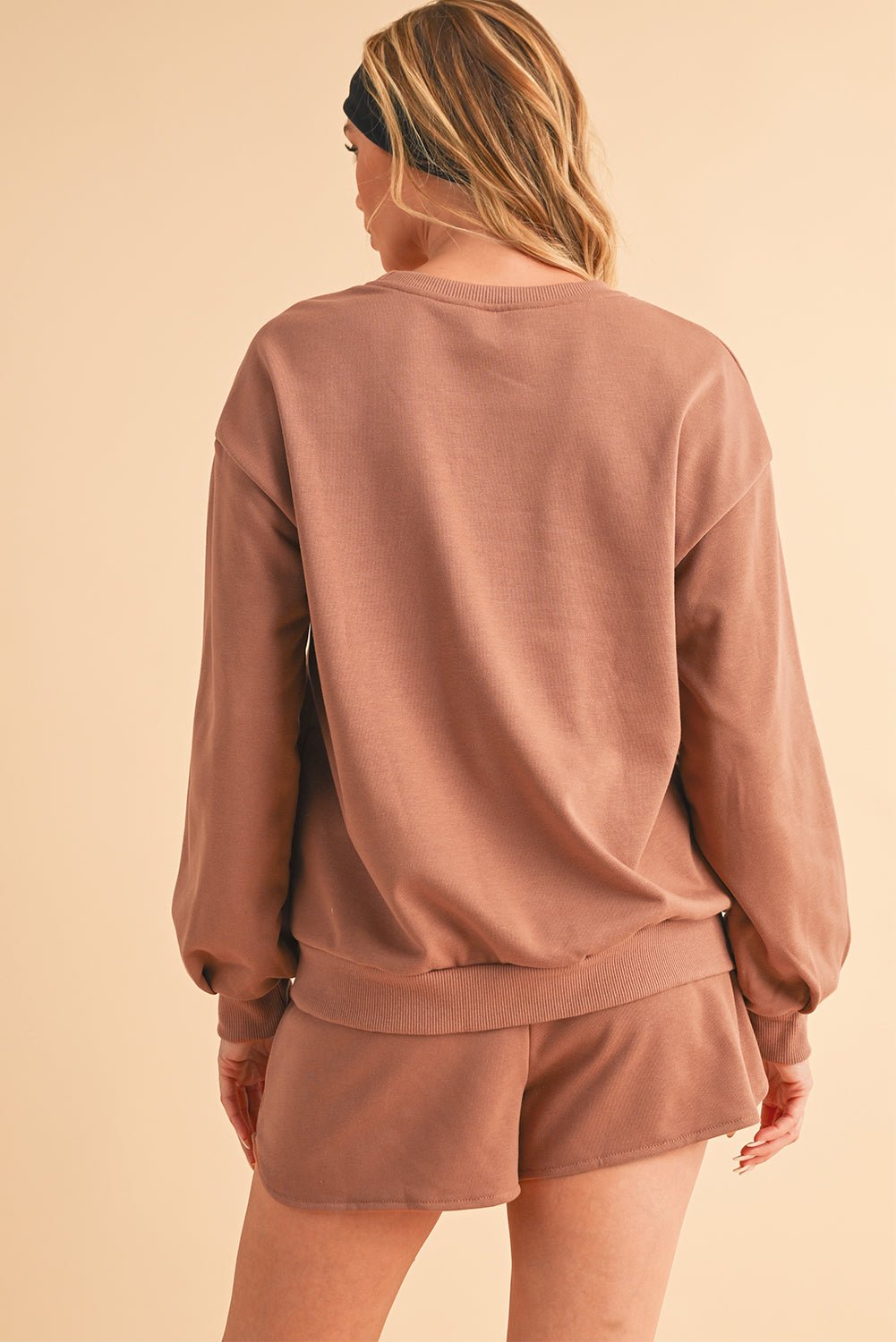 Straw Yellow Sequins COFFEE Loose Fit Sweatshirt and Shorts Set - MAD RUFFI