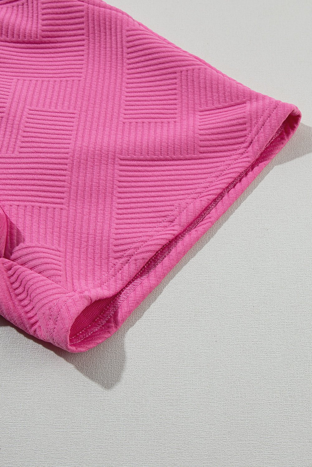 Strawberry Pink 2Pcs Solid Textured Drawstring Shorts Set - MAD RUFFI