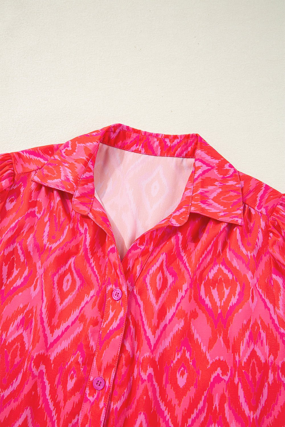 Strawberry Pink Abstract Print Puff Sleeve Shirt - MAD RUFFI