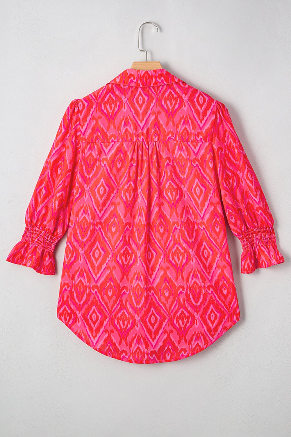 Strawberry Pink Abstract Print Puff Sleeve Shirt - MAD RUFFI
