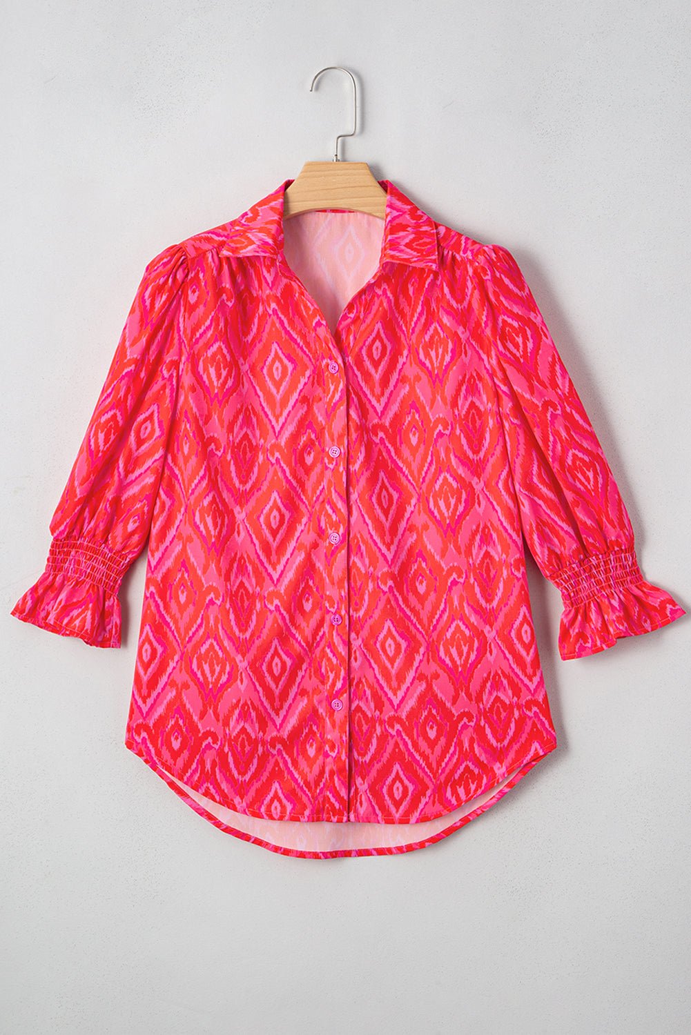 Strawberry Pink Abstract Print Puff Sleeve Shirt - MAD RUFFI