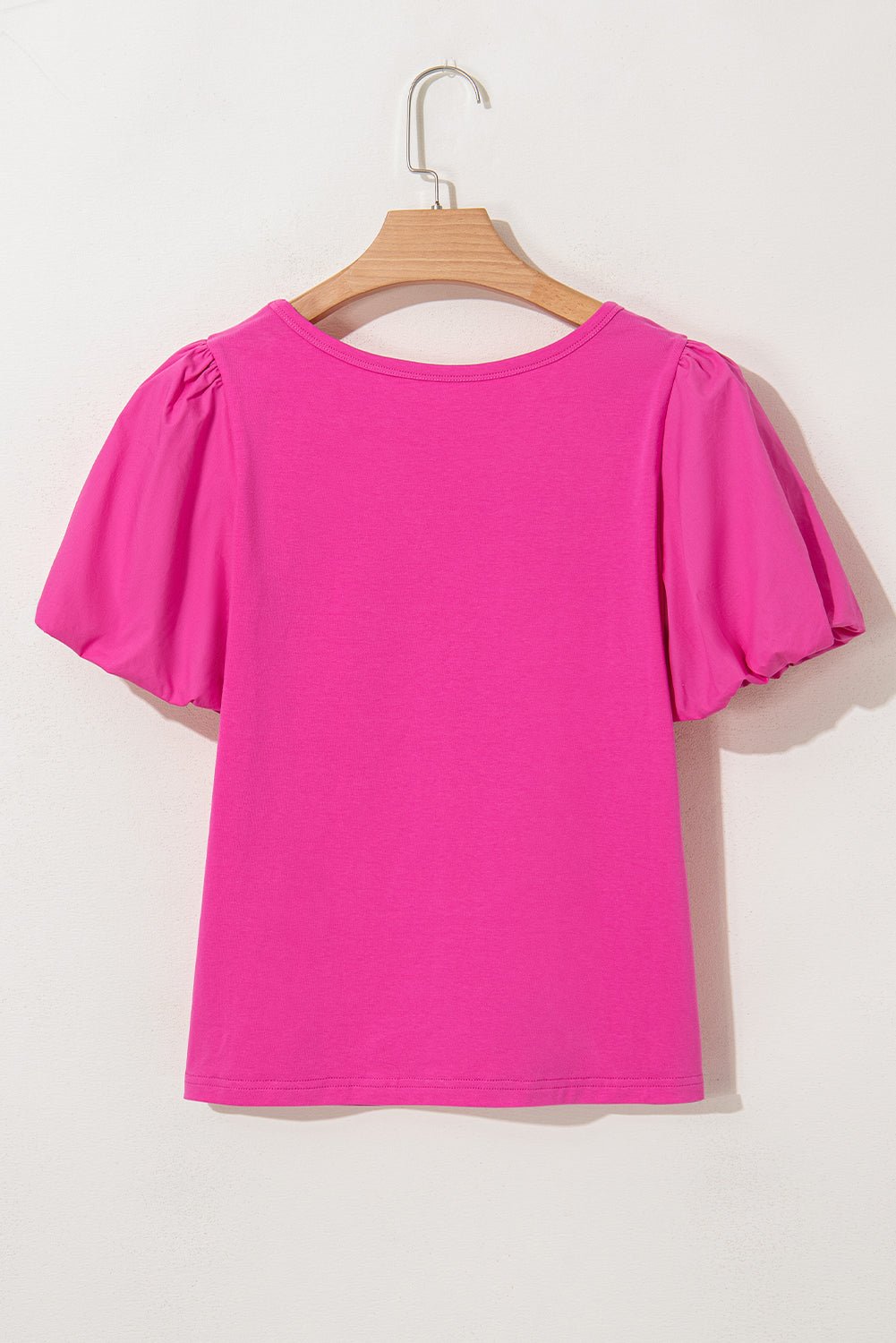 strawberry pink casual round neck bubble sleeve t-shirt - MAD RUFFI