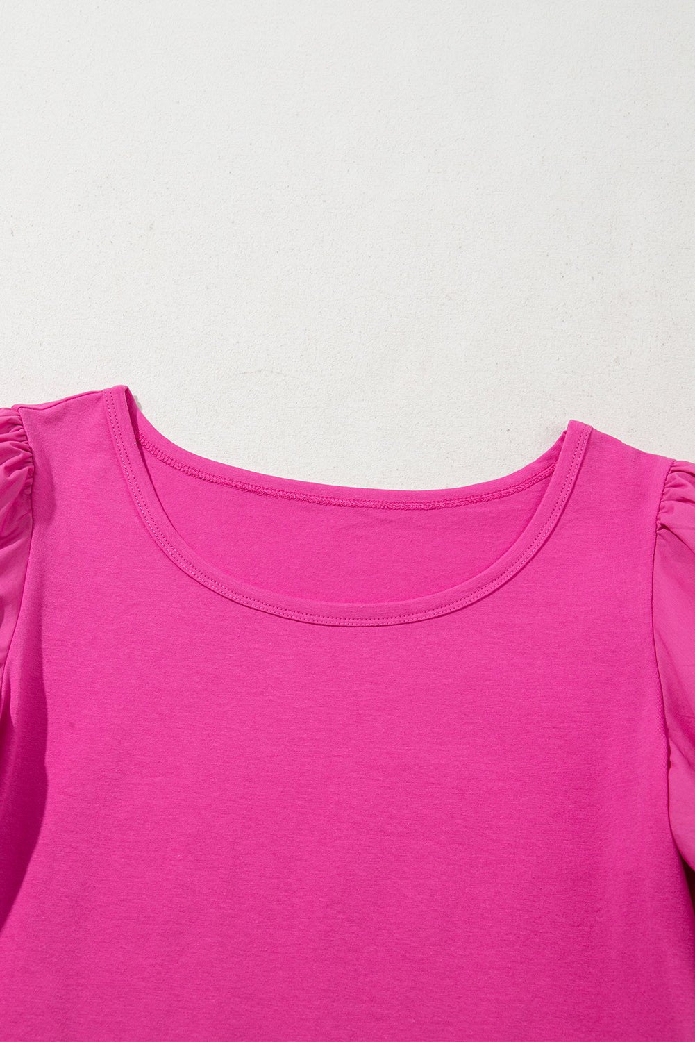 strawberry pink casual round neck bubble sleeve t-shirt - MAD RUFFI