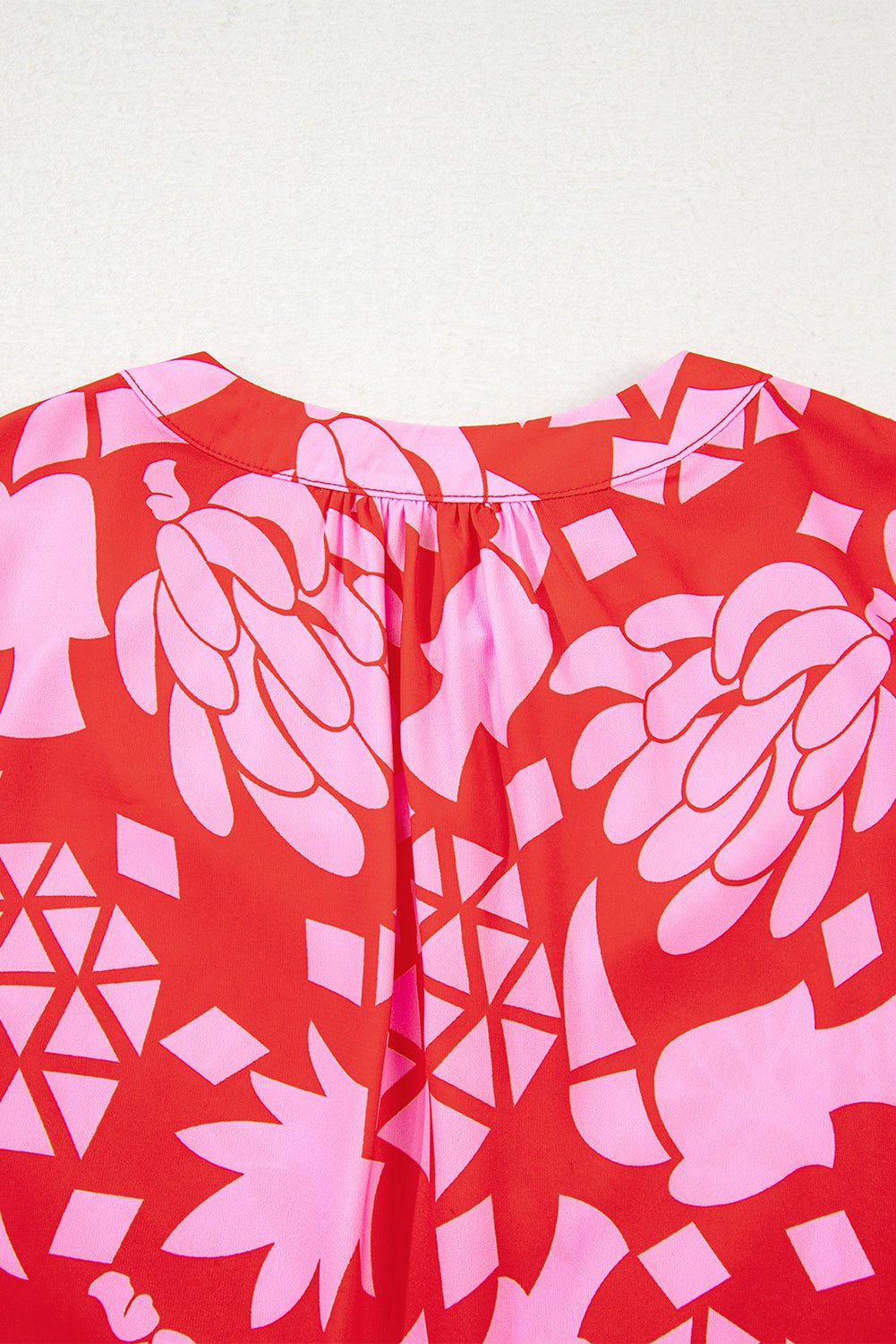 Strawberry Pink Floral Print Tie V Neck Blouse - MAD RUFFI