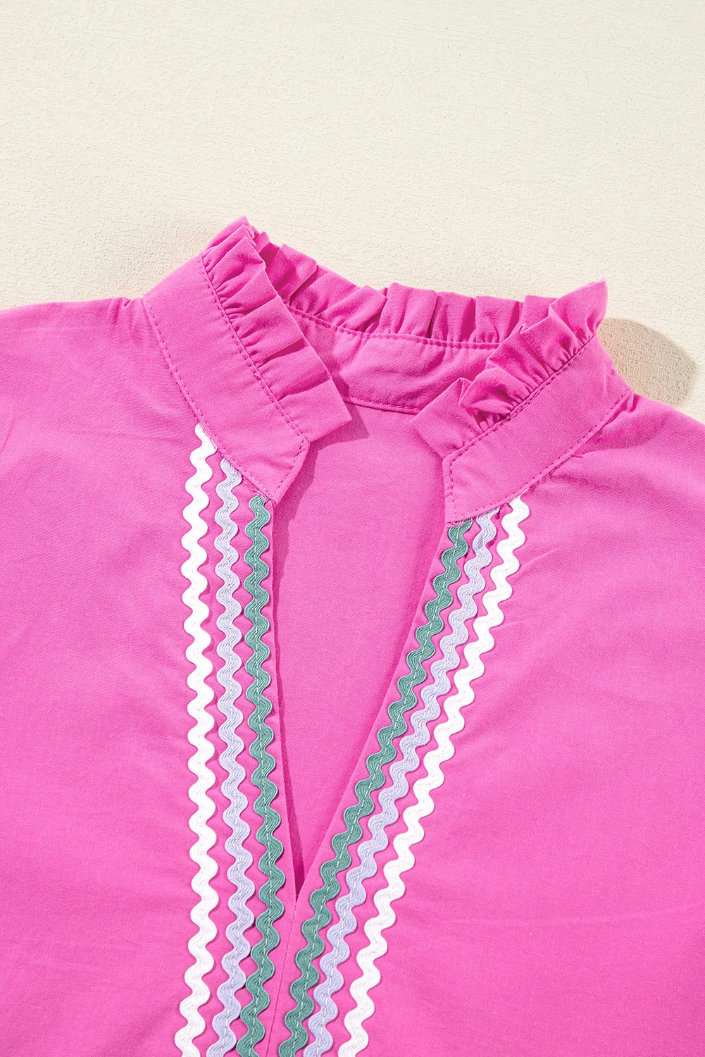 Strawberry Pink Flutter Sleeve V Neck Ric Rac Tiered Dress - MAD RUFFI