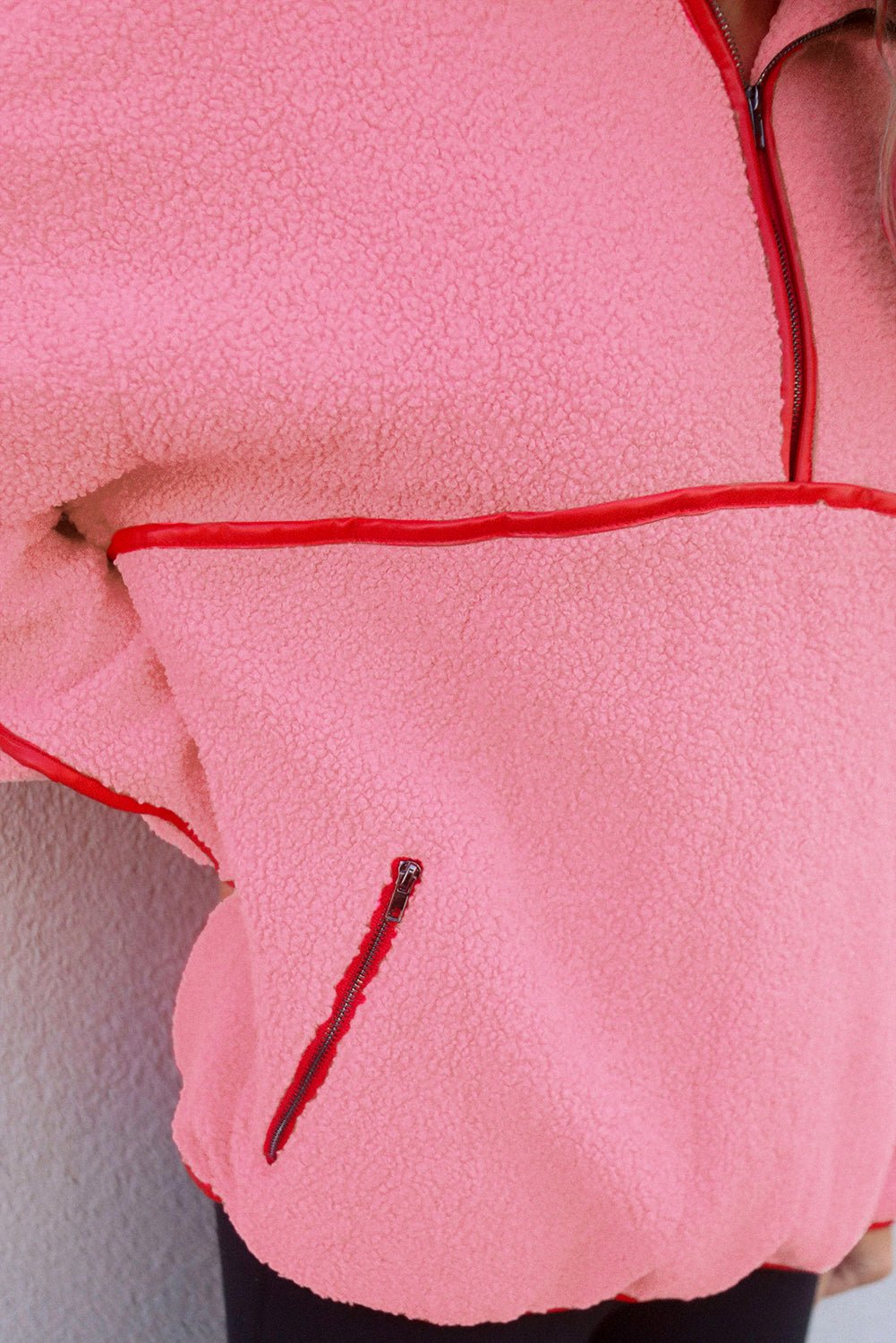 Strawberry Pink Long Sleeve Kangaroo Pocket Sweatshirt - MAD RUFFI