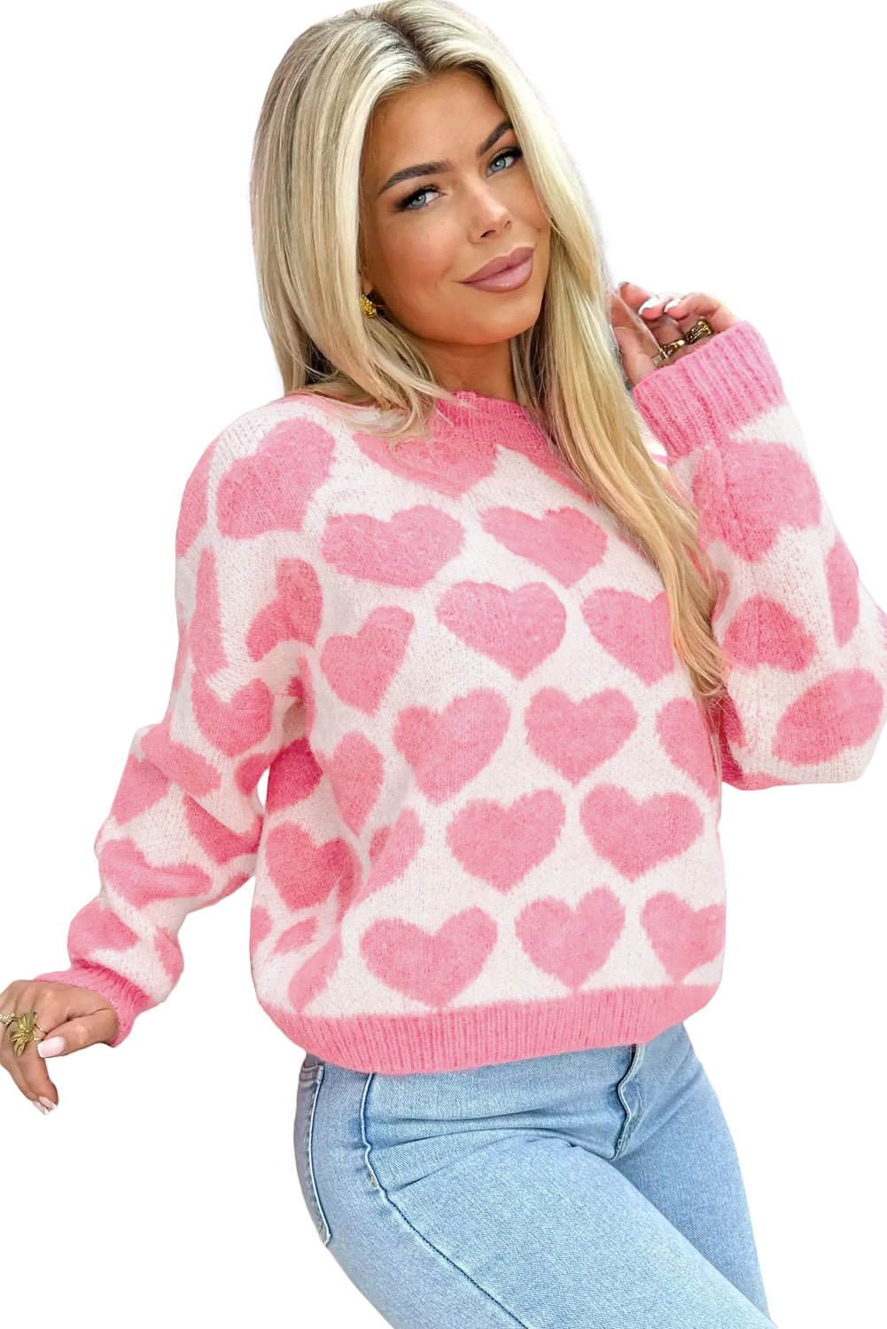 Strawberry Pink Love Heart Valentine Knit Sweater - MAD RUFFI