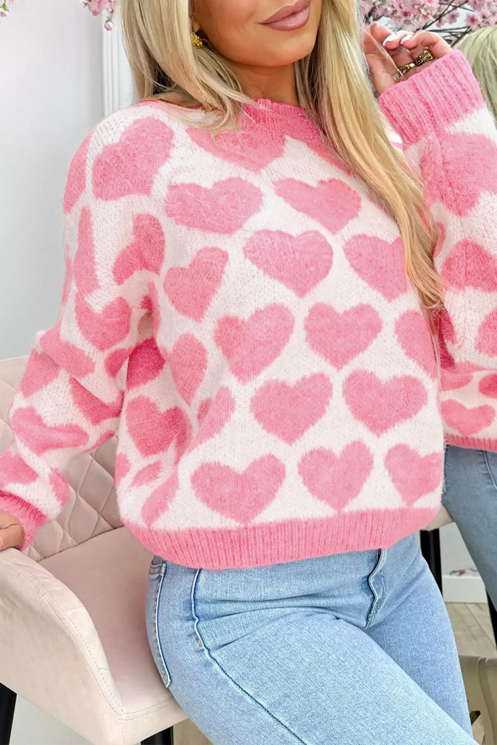 Strawberry Pink Love Heart Valentine Knit Sweater - MAD RUFFI