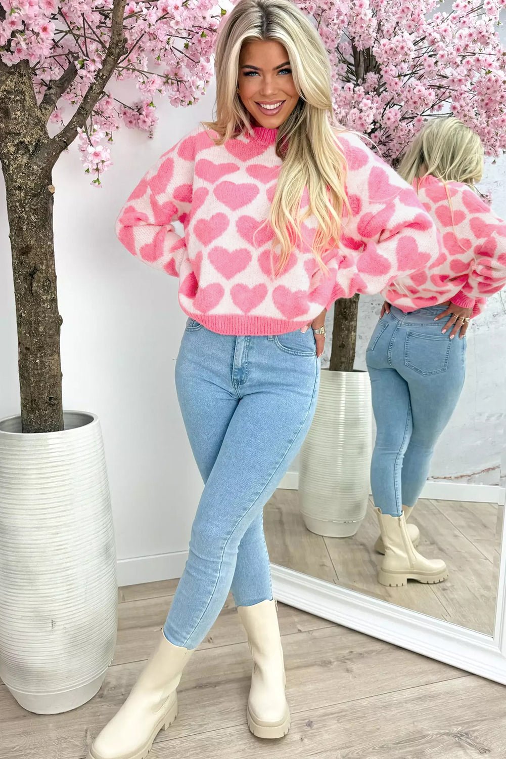 Strawberry Pink Love Heart Valentine Knit Sweater - MAD RUFFI