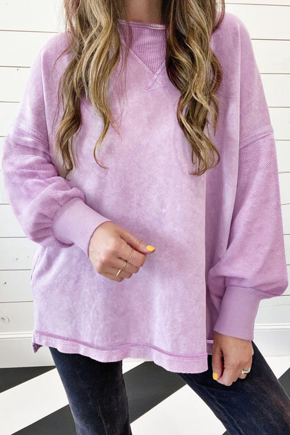 Strawberry Pink Mineral Wash Drop Shoulder Oversized Sweatshirt - MAD RUFFI