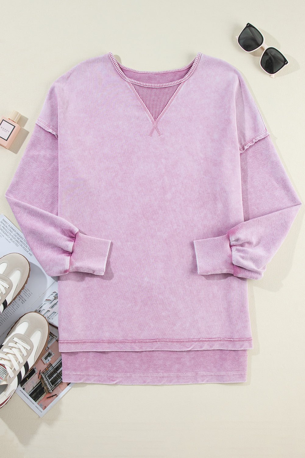 Strawberry Pink Mineral Wash Drop Shoulder Oversized Sweatshirt - MAD RUFFI