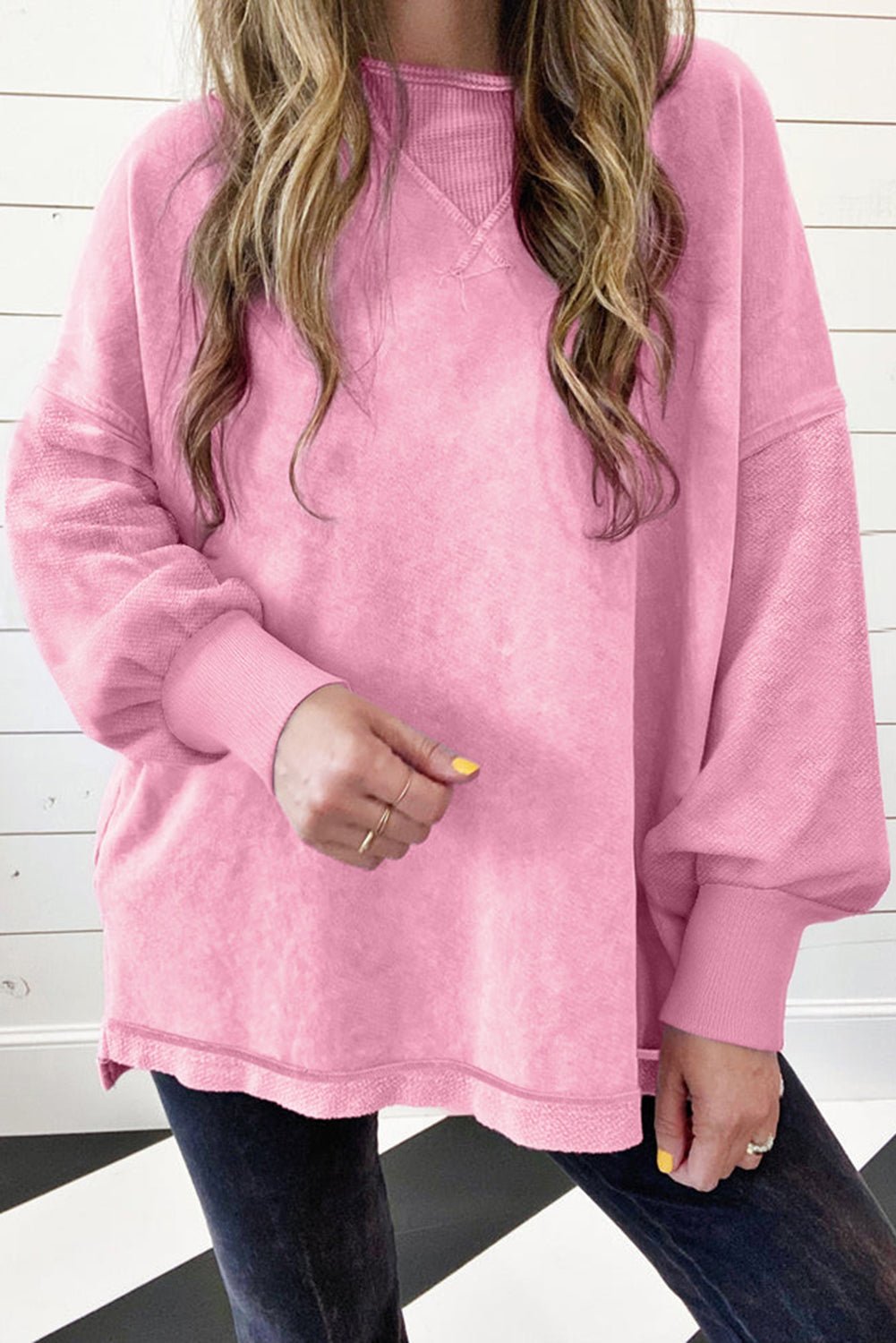 Strawberry Pink Mineral Wash Drop Shoulder Oversized Sweatshirt - MAD RUFFI