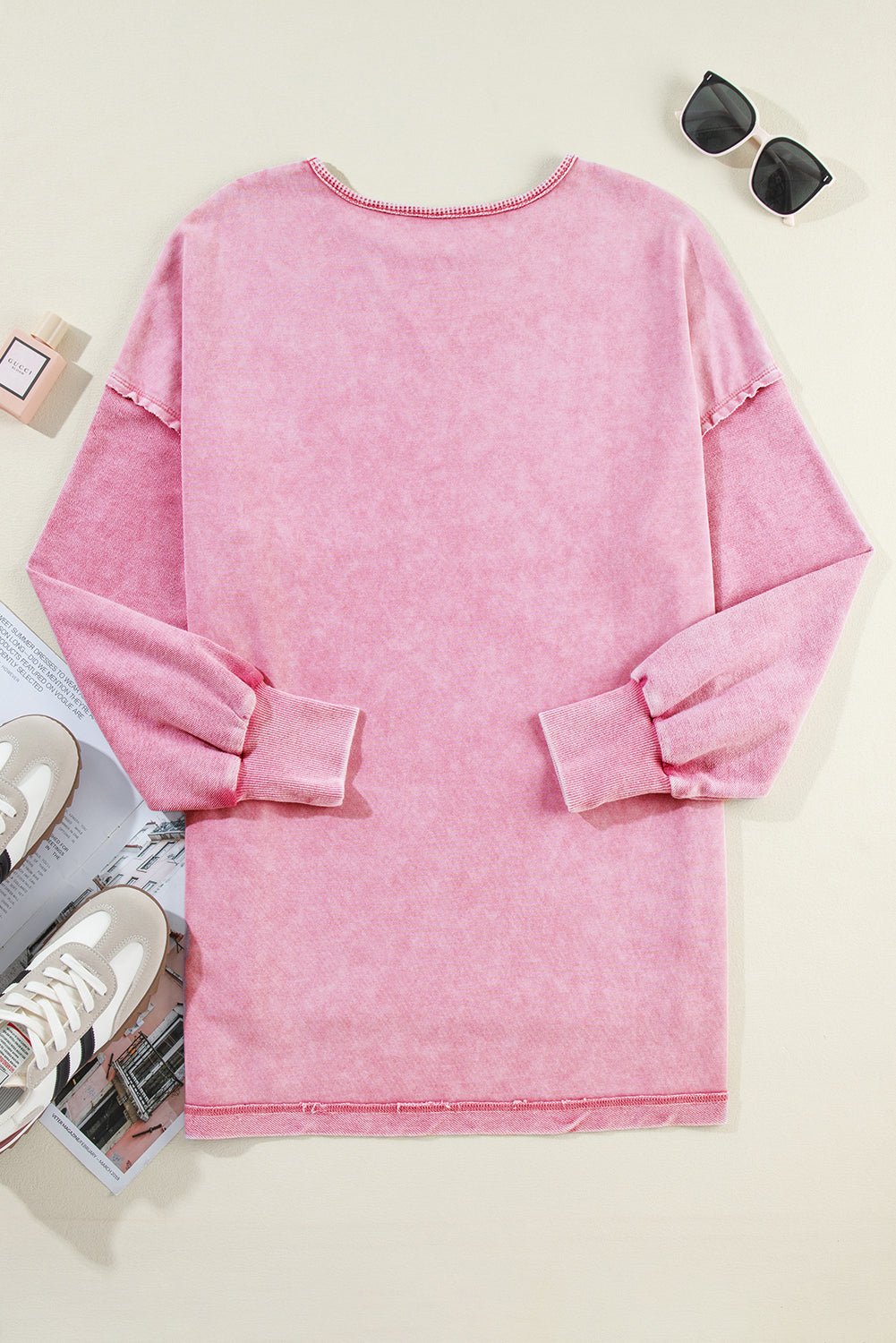 Strawberry Pink Mineral Wash Drop Shoulder Oversized Sweatshirt - MAD RUFFI