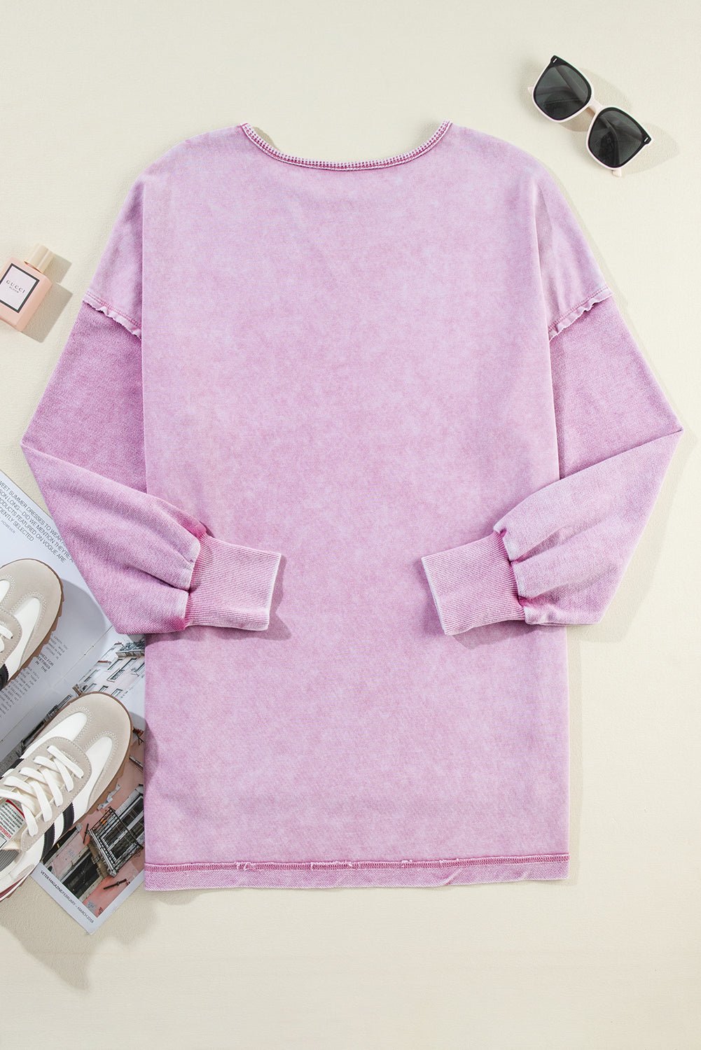 Strawberry Pink Mineral Wash Drop Shoulder Oversized Sweatshirt - MAD RUFFI