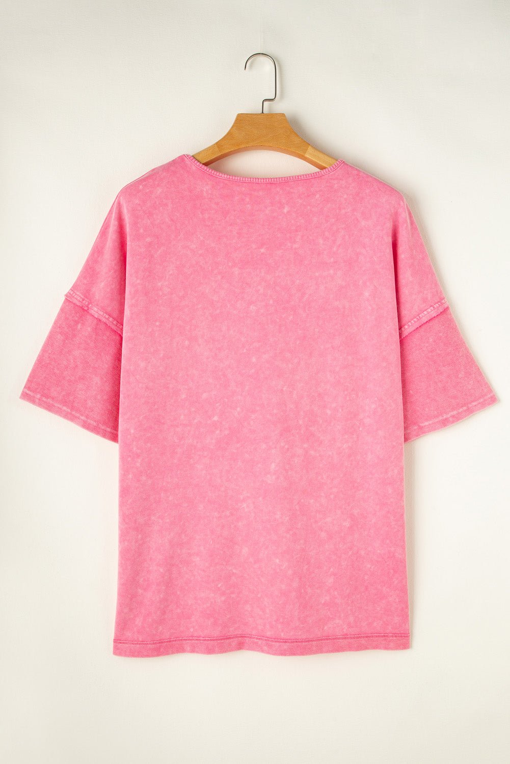 Strawberry Pink Mineral Wash Drop Sleeve Patchwork Plus Size Tee - MAD RUFFI