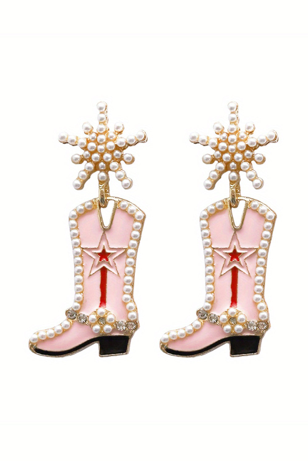 Strawberry Pink Pearl Decor Boots Shape Dangle Stud Earrings - MAD RUFFI