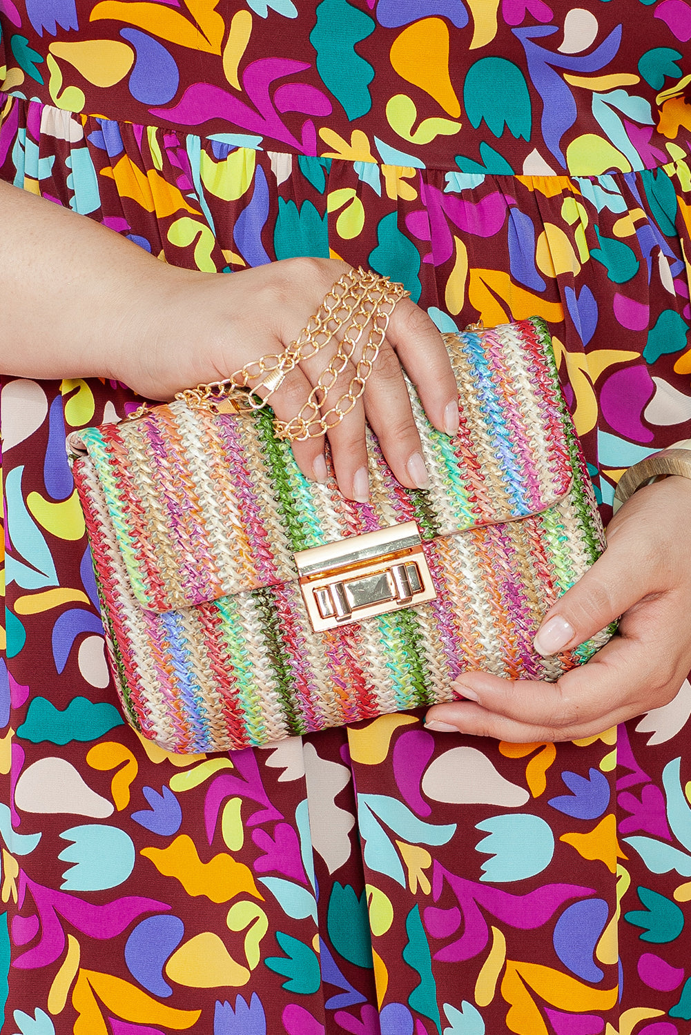 Strawberry Pink Striped Crochet Flapped Single Shoulder Bag - MAD RUFFI