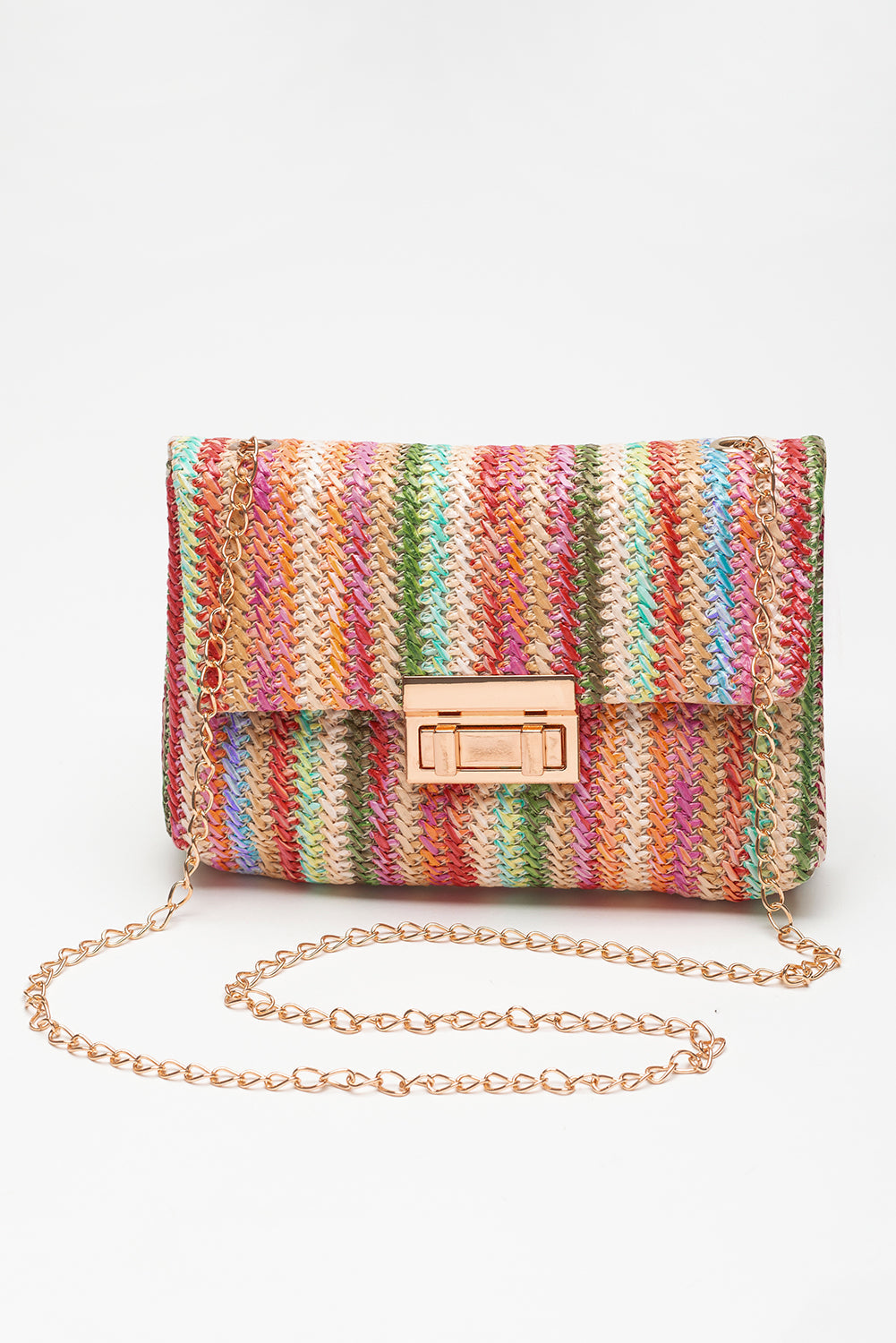 Strawberry Pink Striped Crochet Flapped Single Shoulder Bag - MAD RUFFI