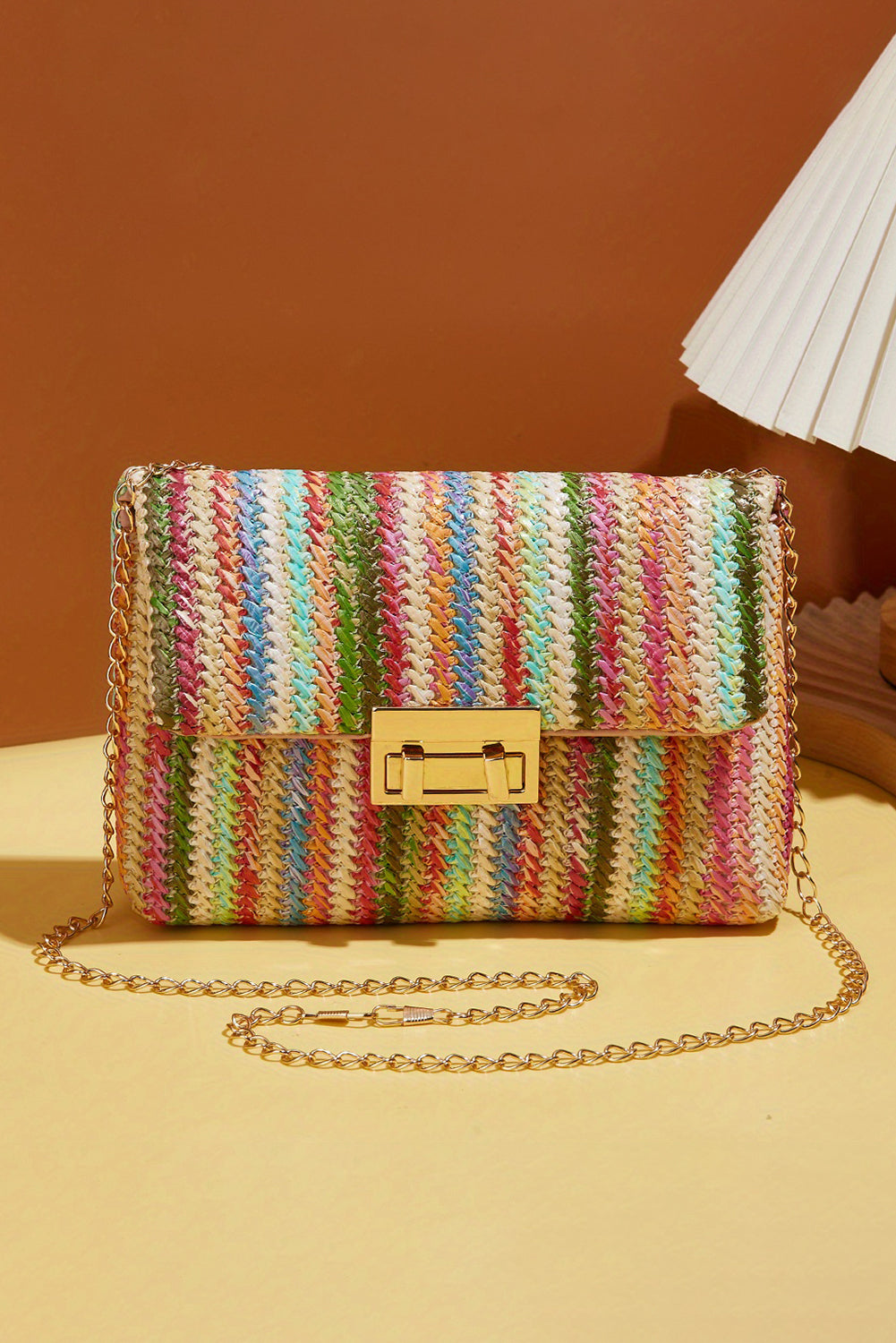 Strawberry Pink Striped Crochet Flapped Single Shoulder Bag - MAD RUFFI