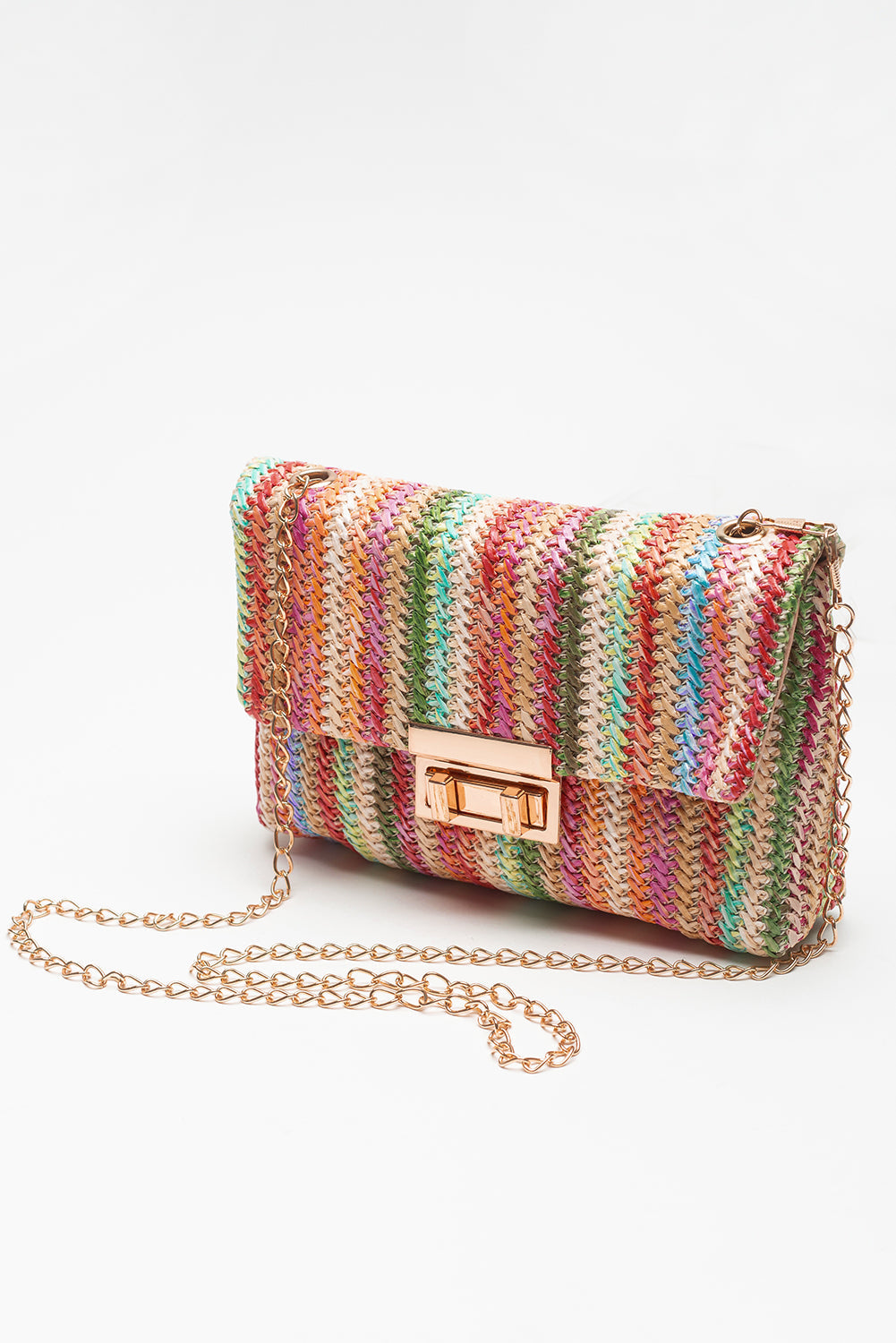 Strawberry Pink Striped Crochet Flapped Single Shoulder Bag - MAD RUFFI