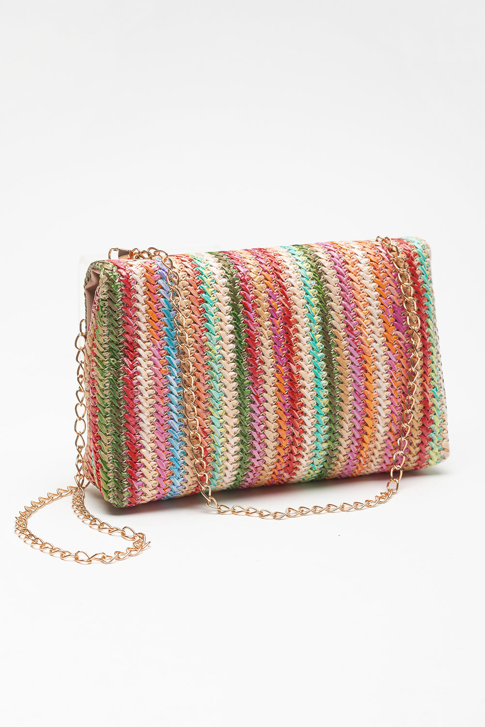 Strawberry Pink Striped Crochet Flapped Single Shoulder Bag - MAD RUFFI