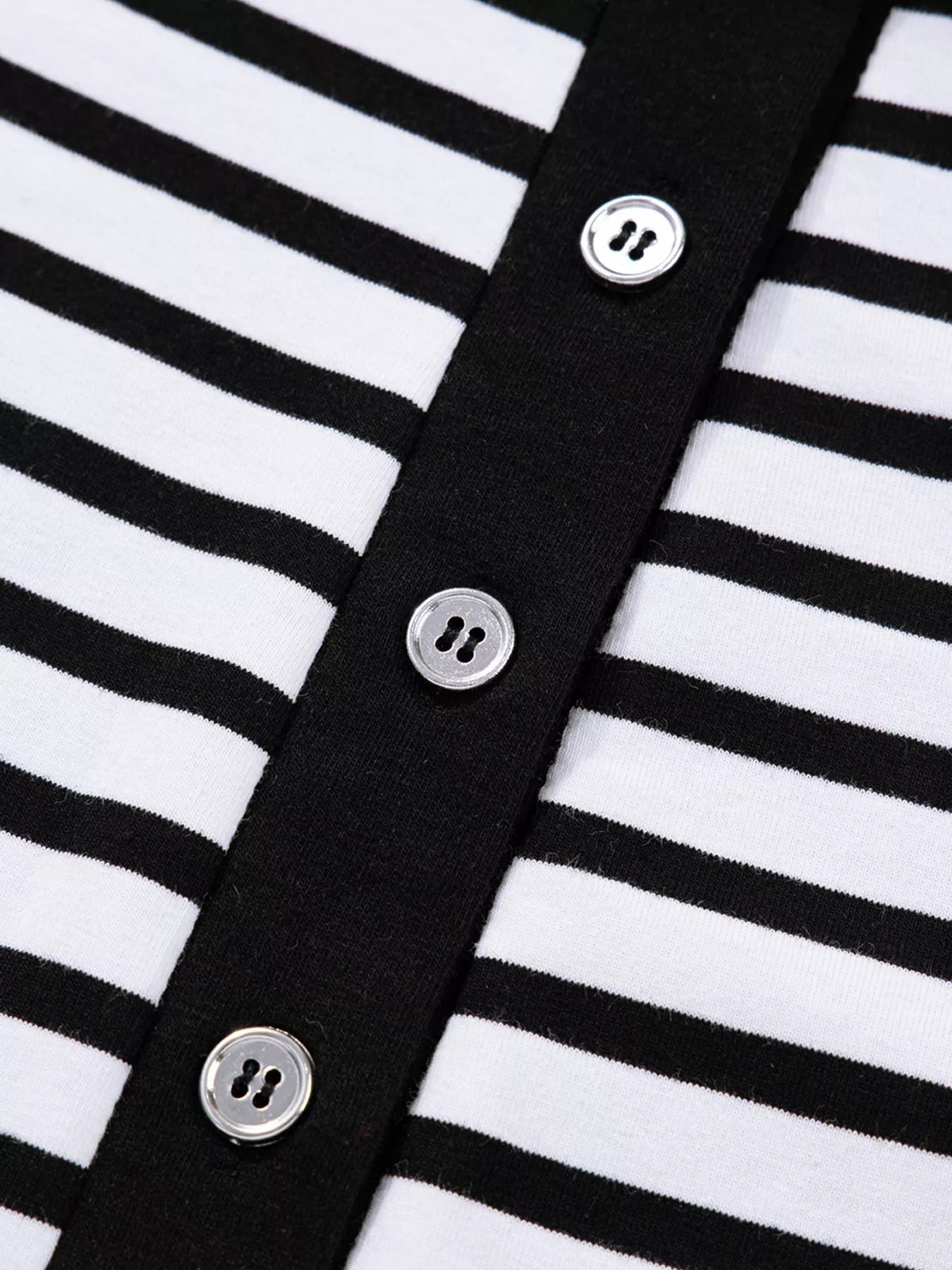 Stripe Buttoned Front Collared Long Sleeve T Shirt Dress with Pockets - MAD RUFFI