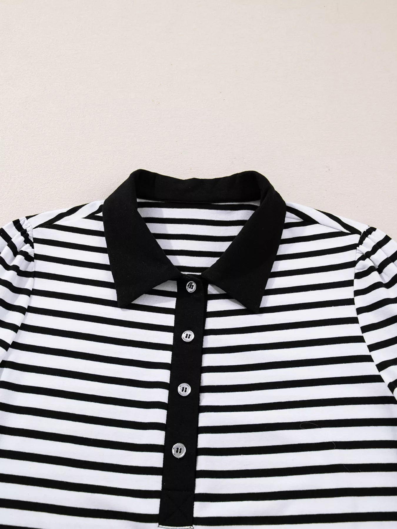 Stripe Buttoned Front Collared Long Sleeve T Shirt Dress with Pockets - MAD RUFFI