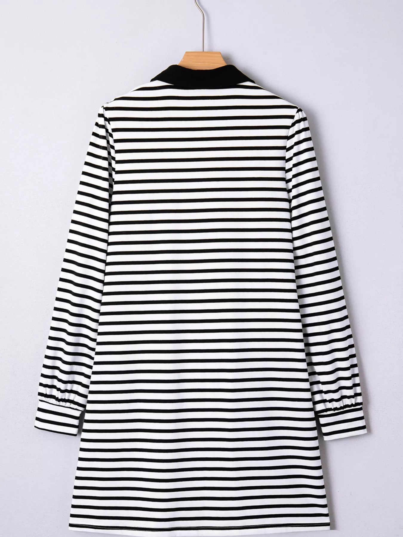 Stripe Buttoned Front Collared Long Sleeve T Shirt Dress with Pockets - MAD RUFFI
