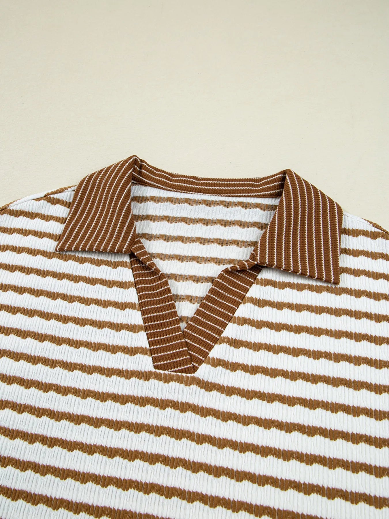 Stripe Collared Top and Drawstring Pant Set - MAD RUFFI