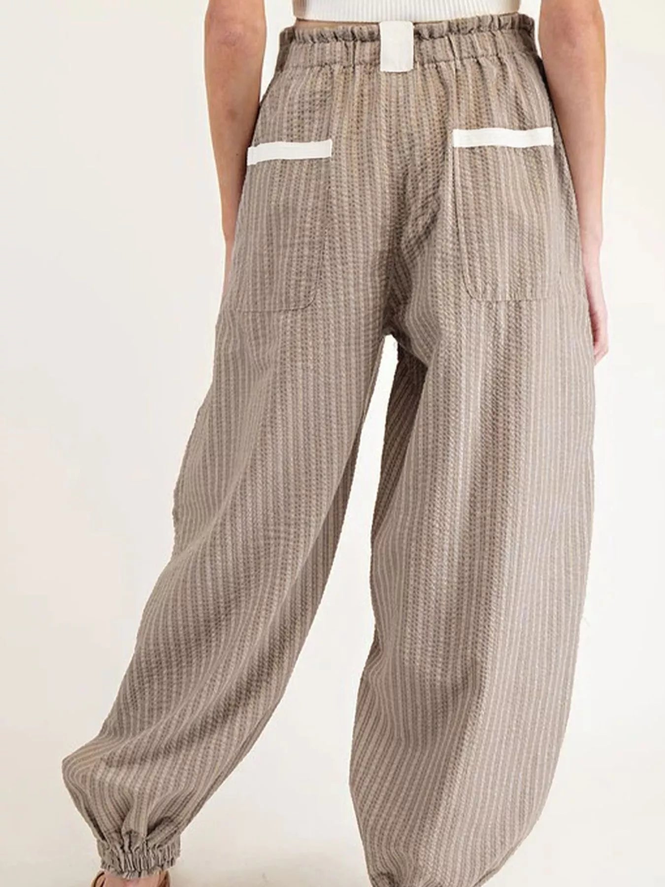 Stripe Drawstring Cargo Jogger Pants with Pockets - MAD RUFFI