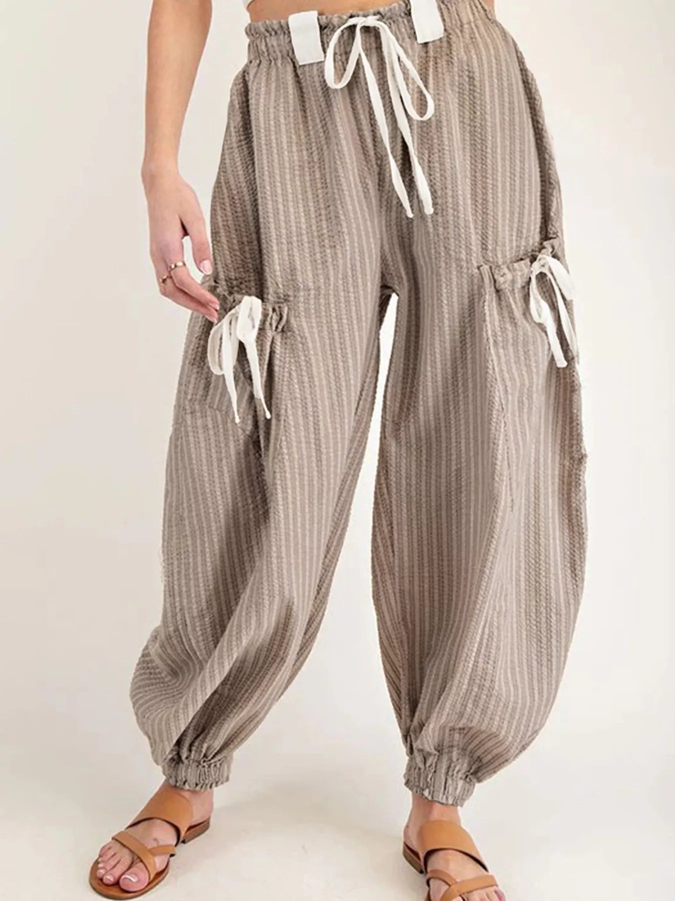 Stripe Drawstring Cargo Jogger Pants with Pockets - MAD RUFFI