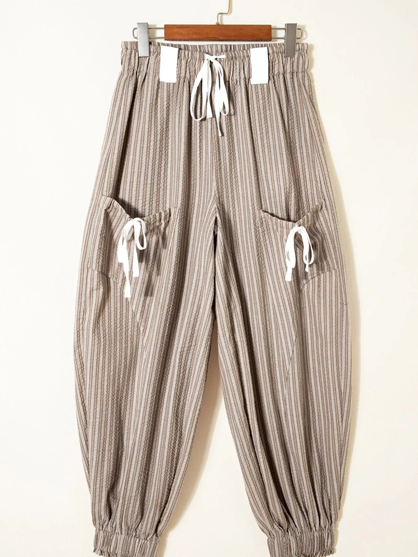 Stripe Drawstring Cargo Jogger Pants with Pockets - MAD RUFFI