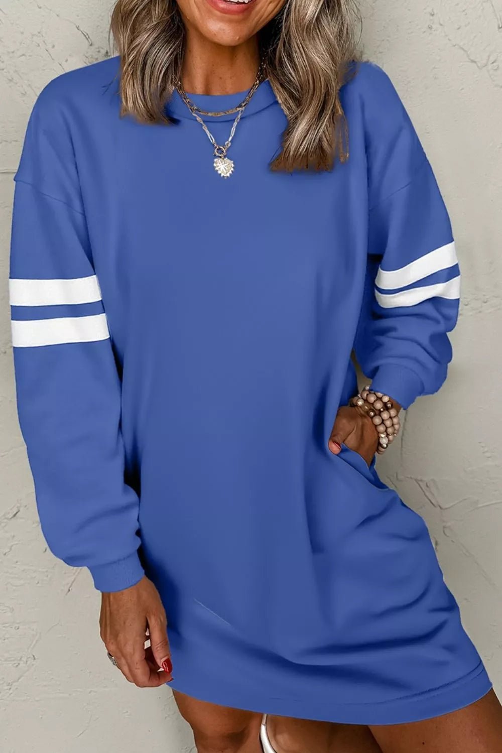 Stripe Long Sleeve Casual Sweatshirt Dress - MAD RUFFI