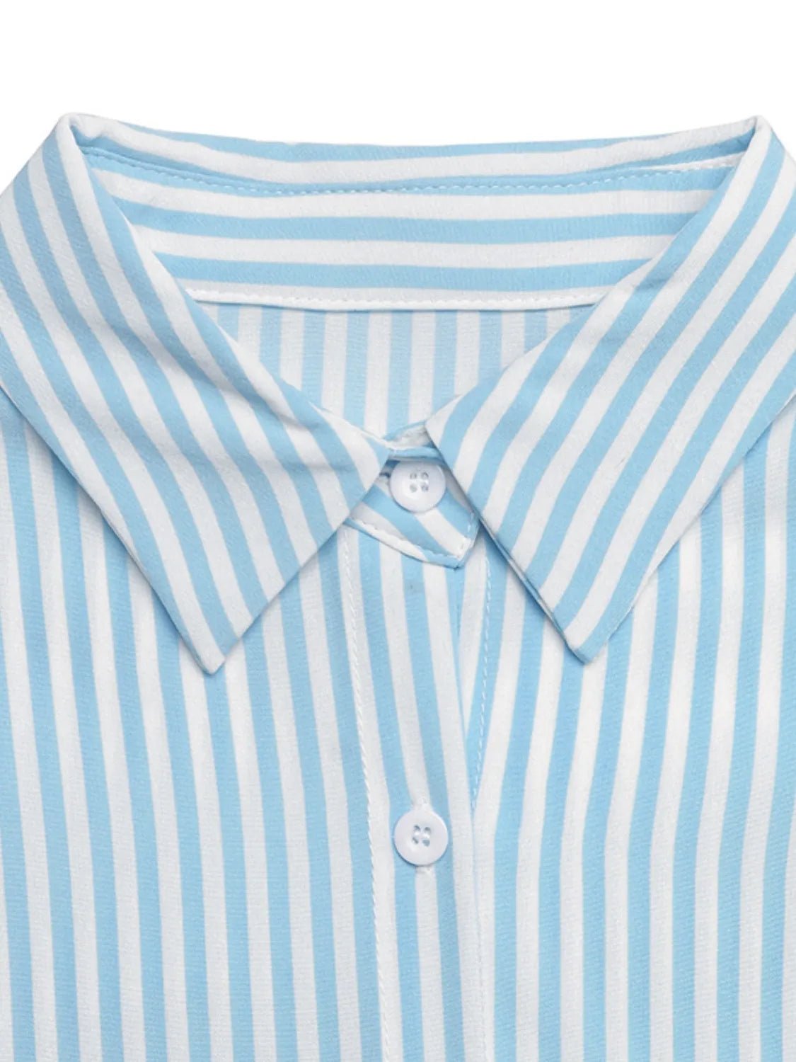 Striped Button - Down Midi Shirt Dress with Ruffle Sleeves - MAD RUFFI