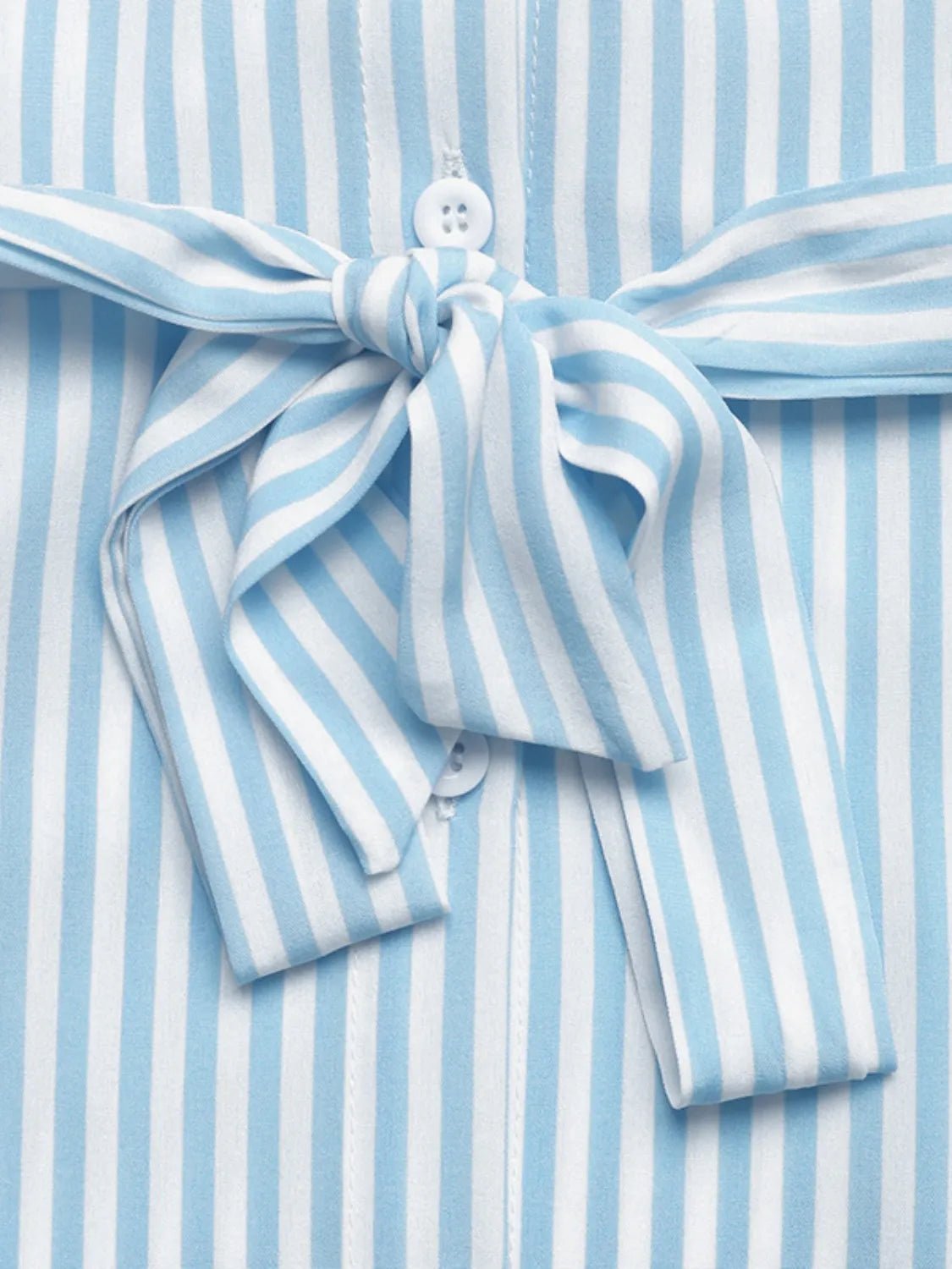 Striped Button - Down Midi Shirt Dress with Ruffle Sleeves - MAD RUFFI