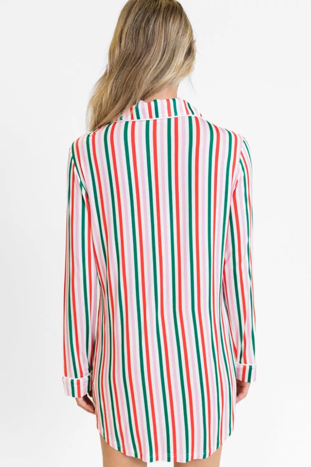 Striped Button Front Long Sleeve Shirt Dress - MAD RUFFI