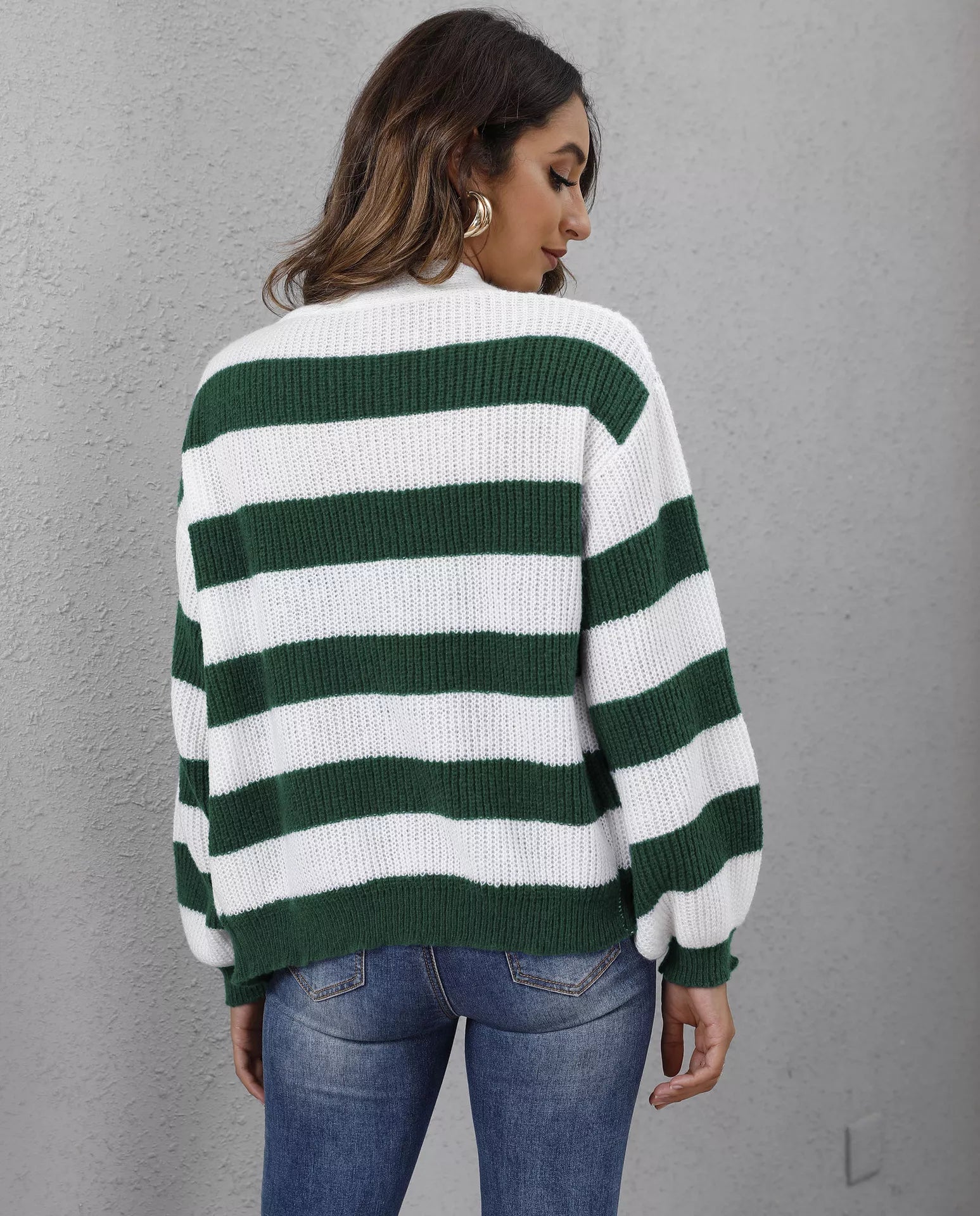 Striped Button - Up Long Sleeve Cardigan - MAD RUFFI