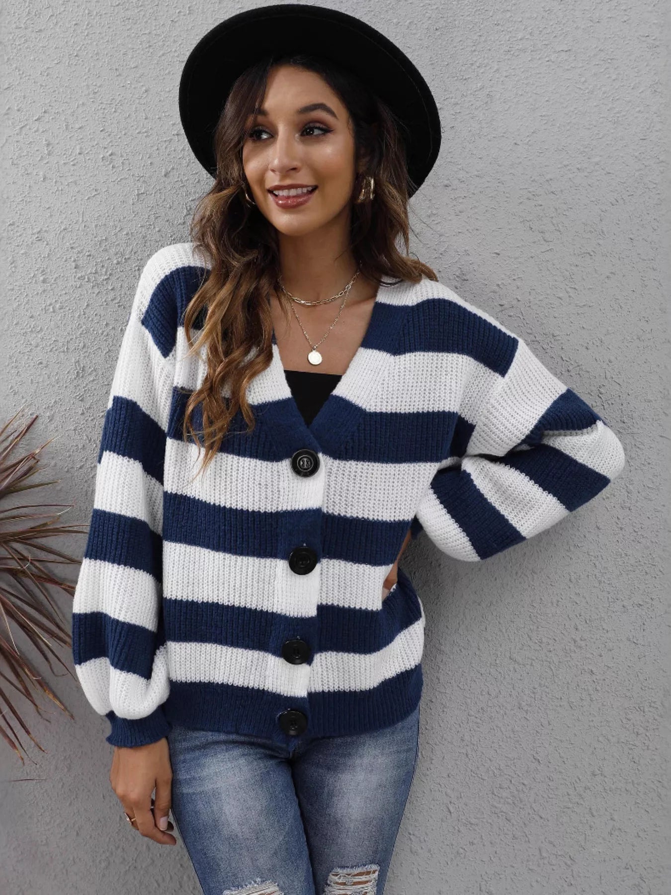 Striped Button - Up Long Sleeve Cardigan - MAD RUFFI