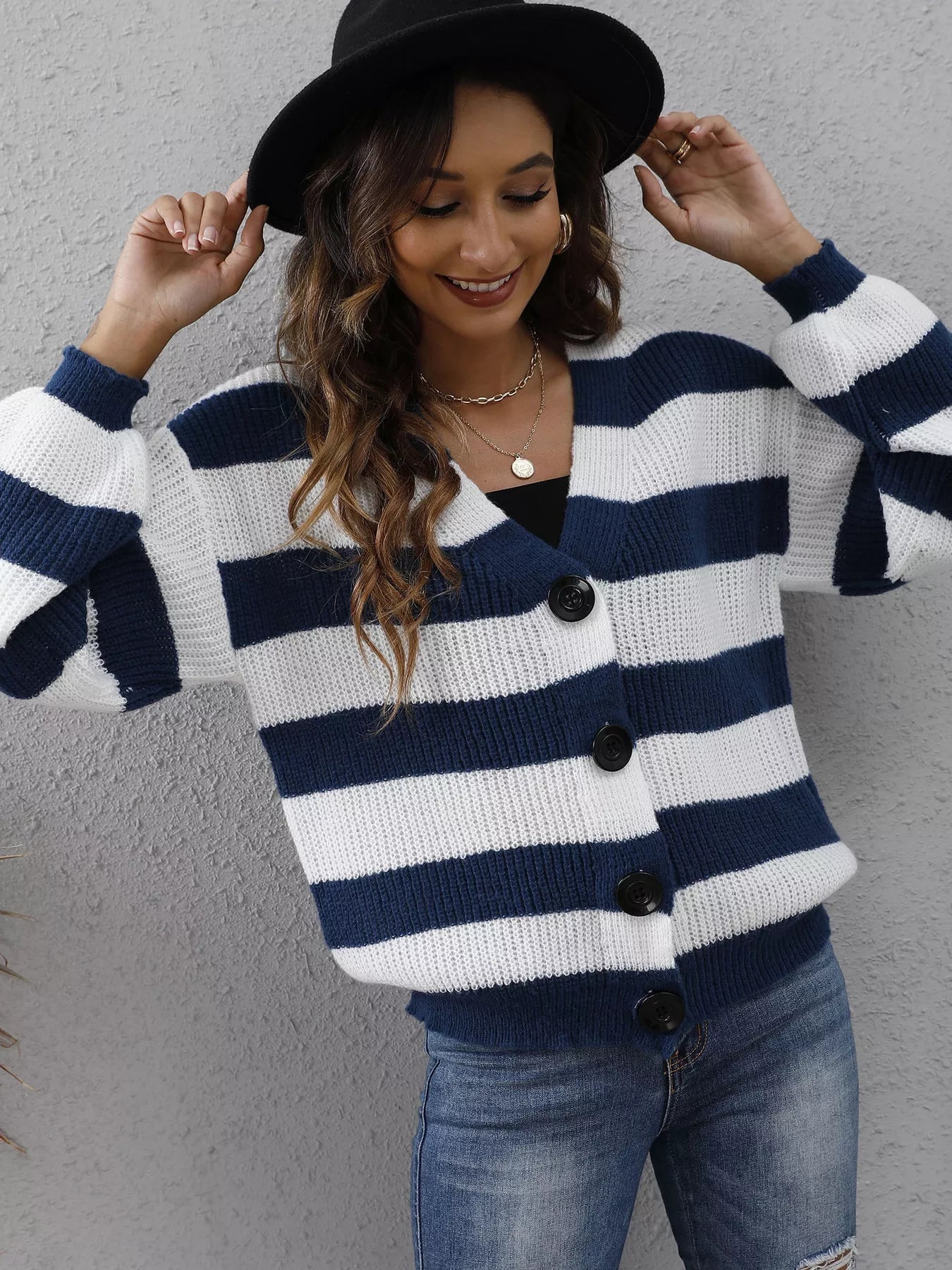 Striped Button - Up Long Sleeve Cardigan - MAD RUFFI