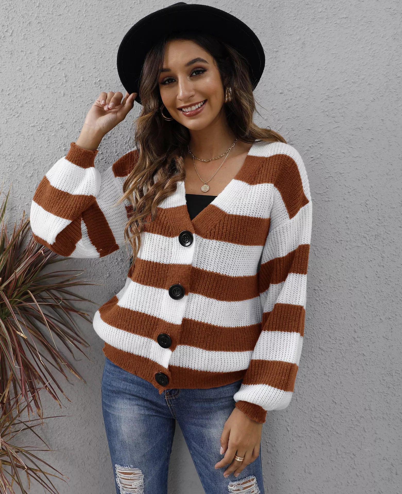 Striped Button - Up Long Sleeve Cardigan - MAD RUFFI